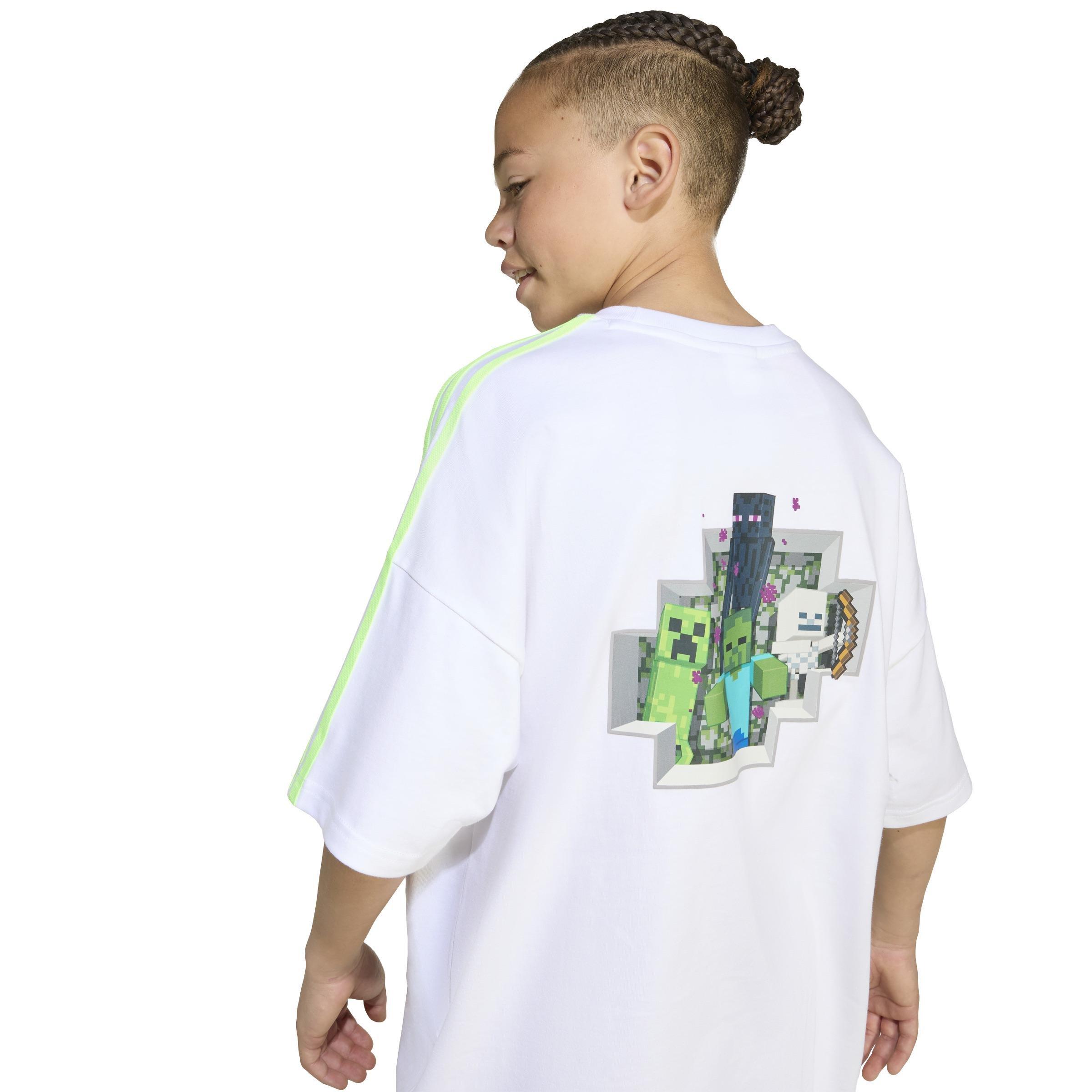 Kids Unisex adidas Originals X Minecraft Graphic T-Shirt, White, A701_ONE, large image number 2