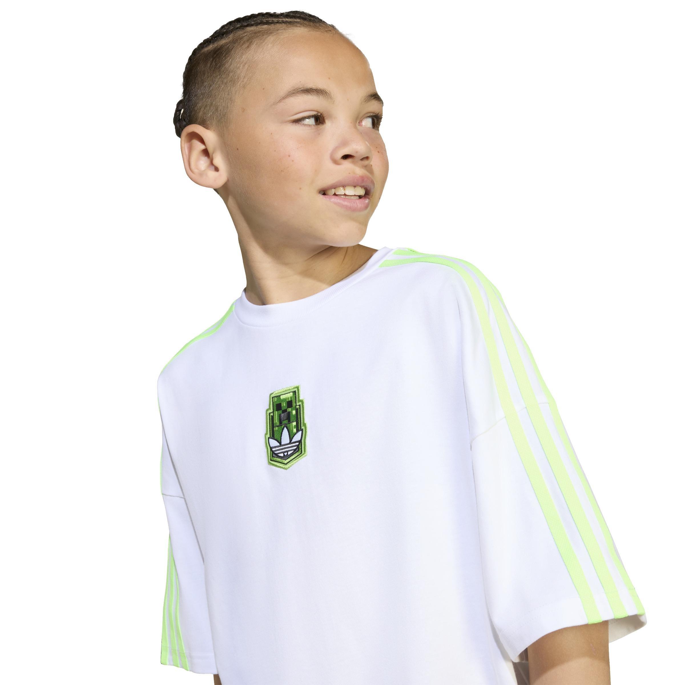 Kids Unisex adidas Originals X Minecraft Graphic T-Shirt, White, A701_ONE, large image number 3