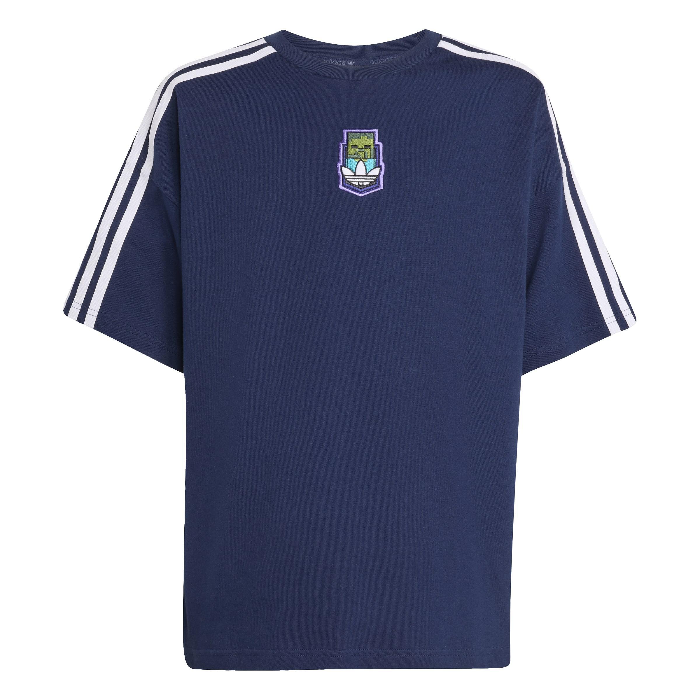 Kids Unisex adidas Originals X Minecraft Graphic T-Shirt, Blue, A701_ONE, large image number 0