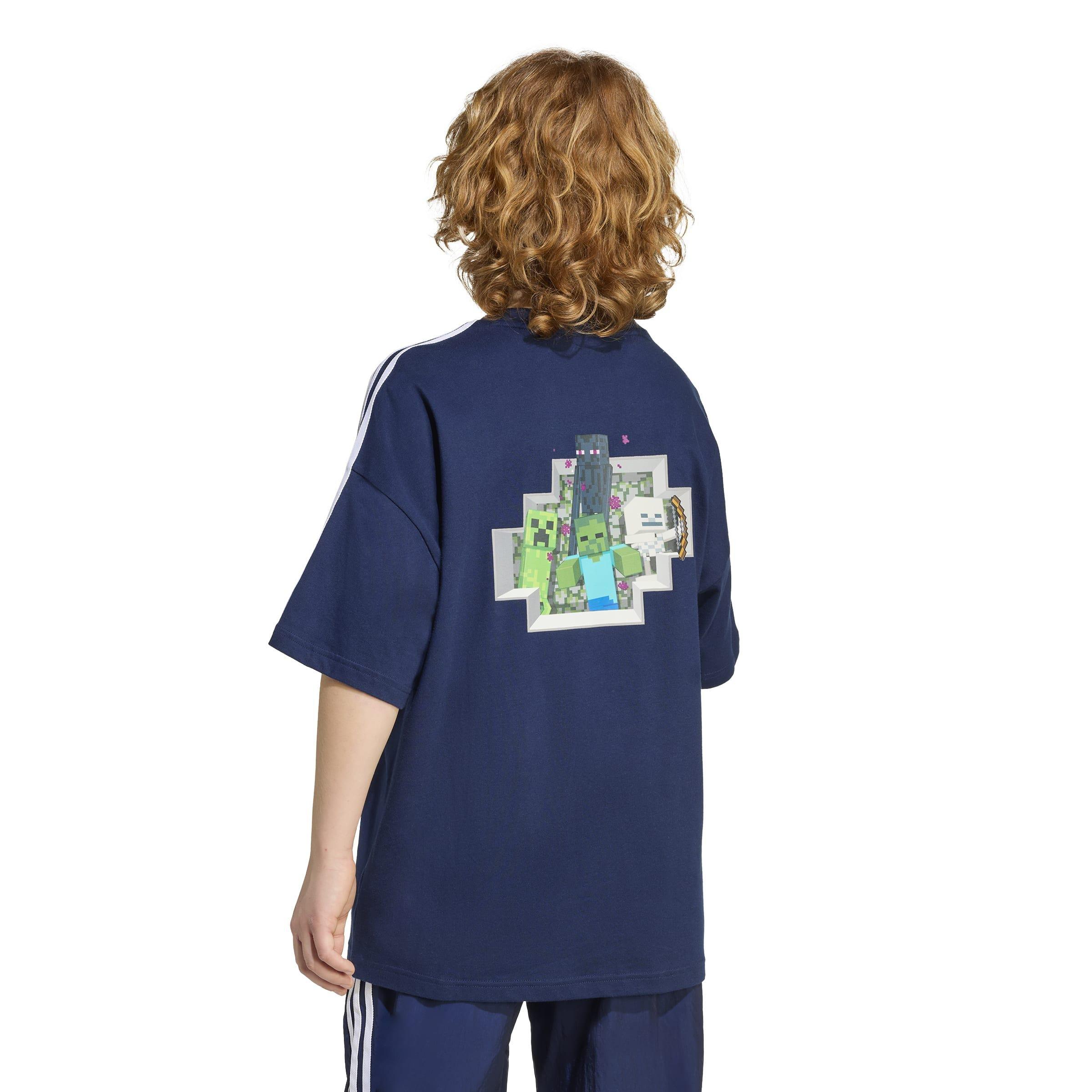 Kids Unisex adidas Originals X Minecraft Graphic T-Shirt, Blue, A701_ONE, large image number 2