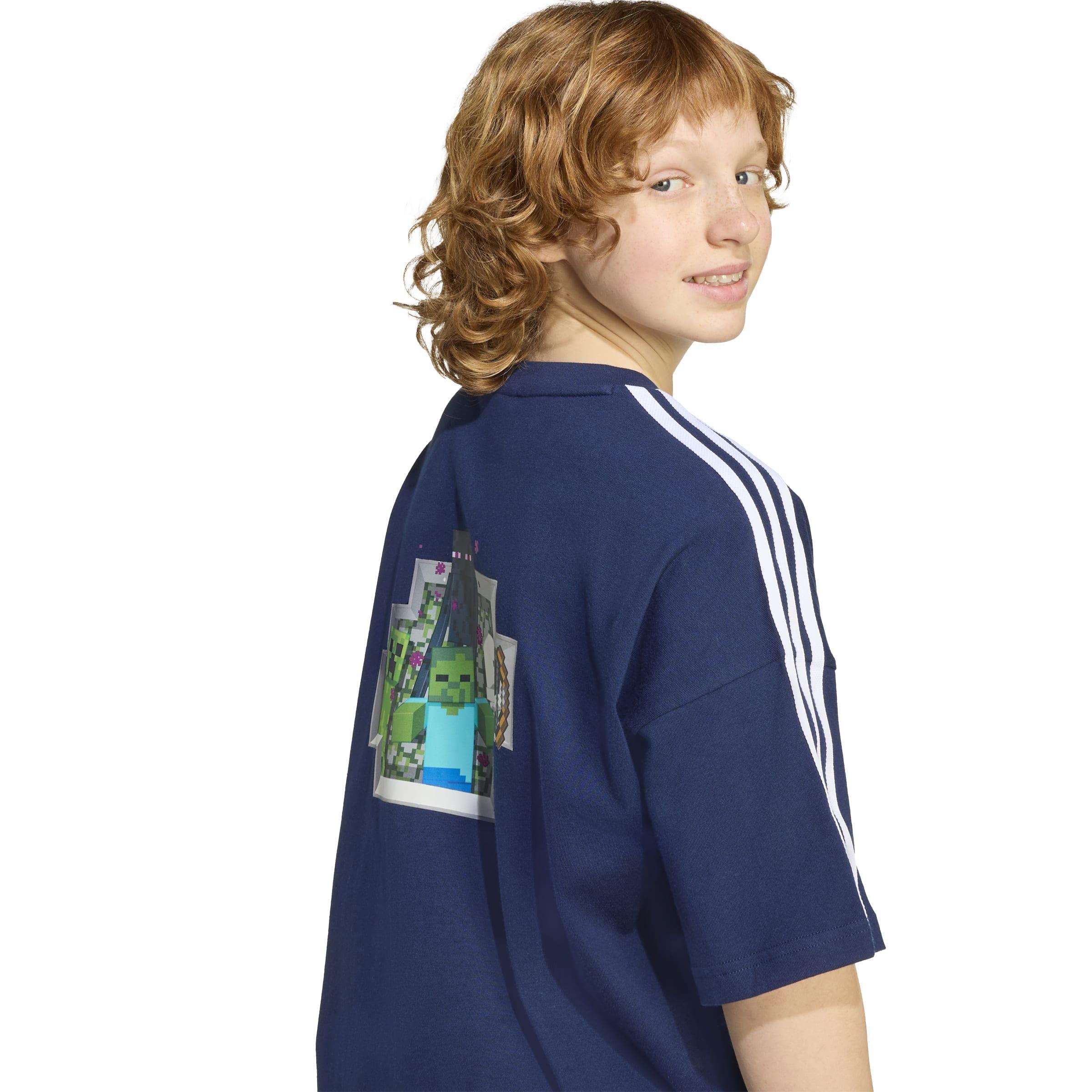 Kids Unisex adidas Originals X Minecraft Graphic T-Shirt, Blue, A701_ONE, large image number 3