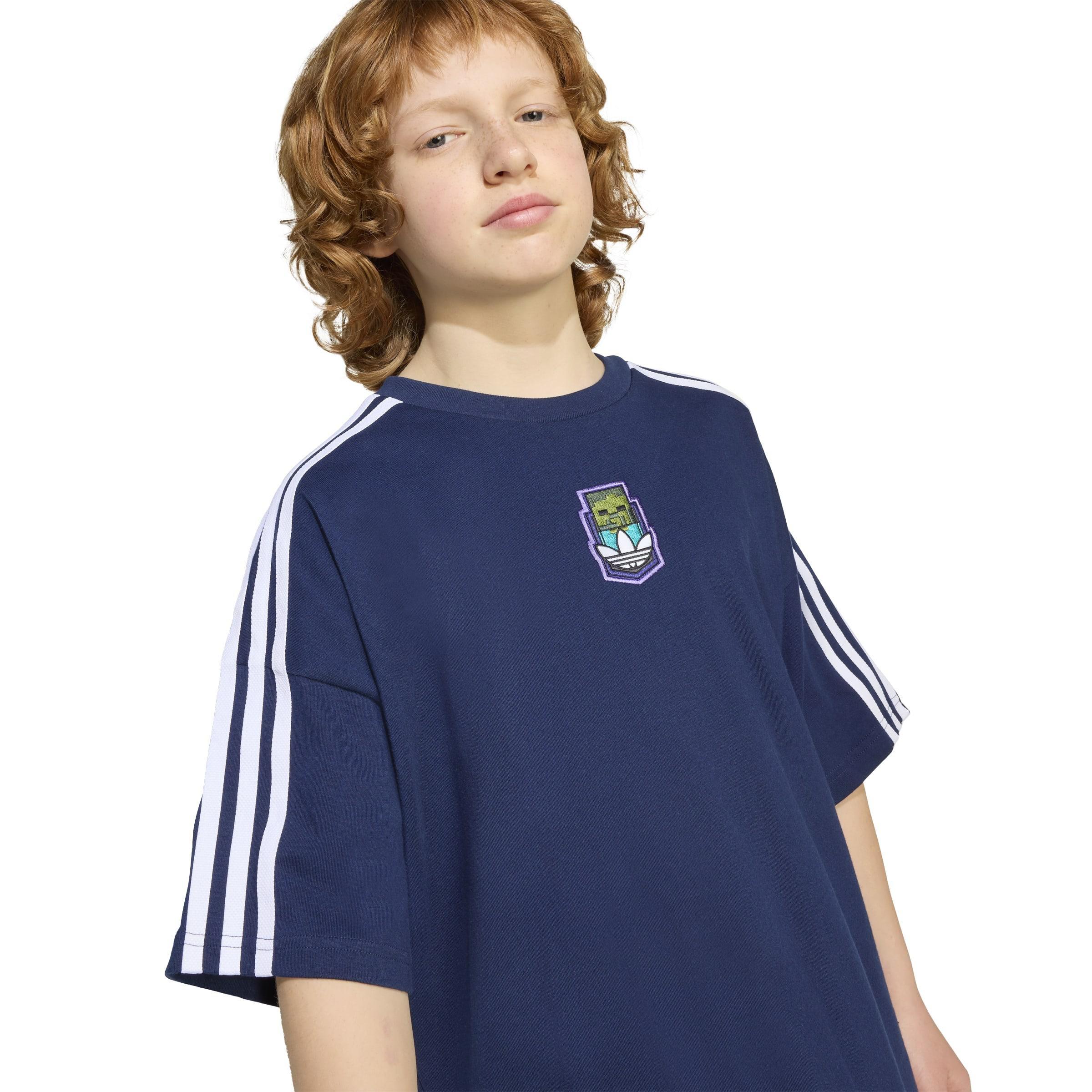 Kids Unisex adidas Originals X Minecraft Graphic T-Shirt, Blue, A701_ONE, large image number 4