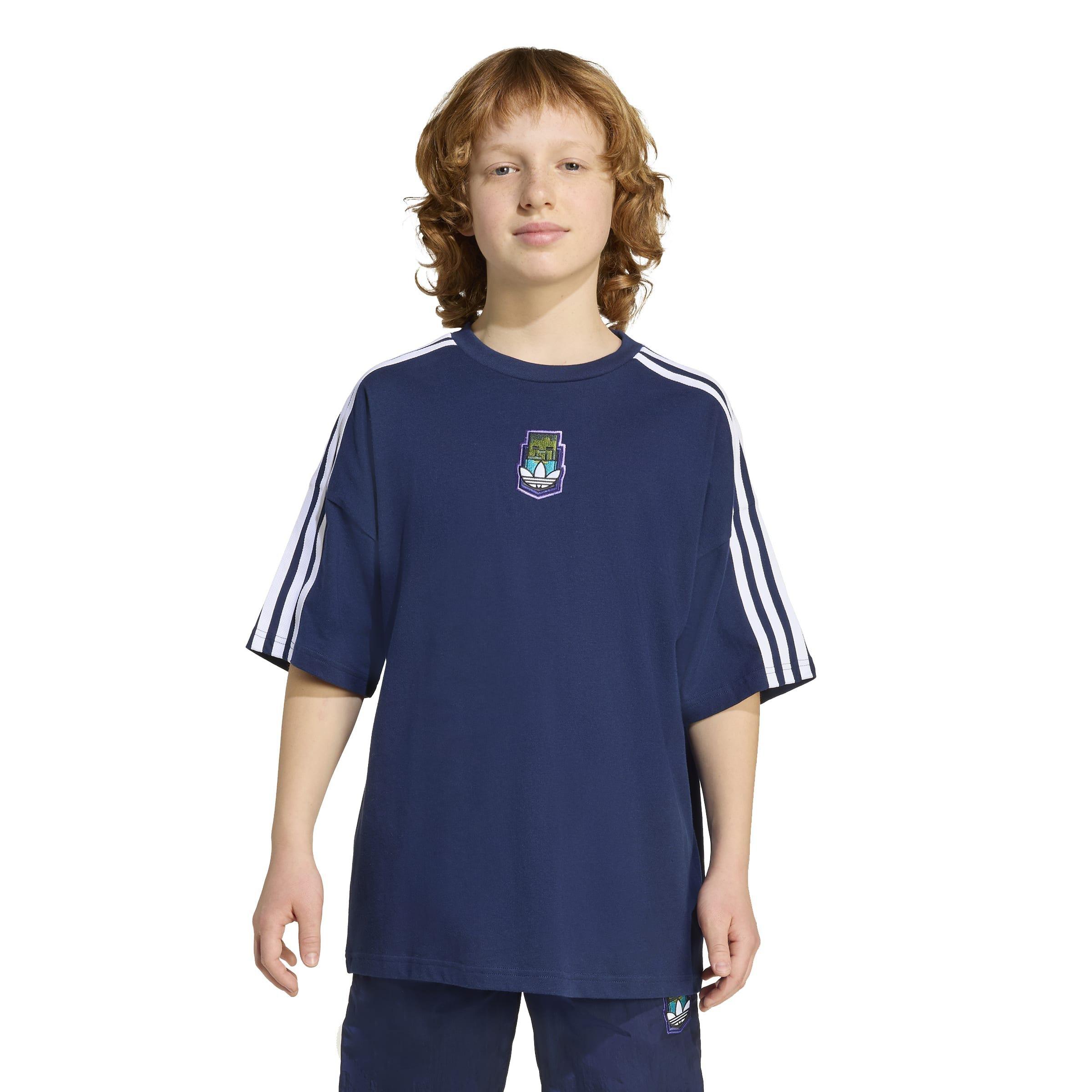 Kids Unisex adidas Originals X Minecraft Graphic T-Shirt, Blue, A701_ONE, large image number 9