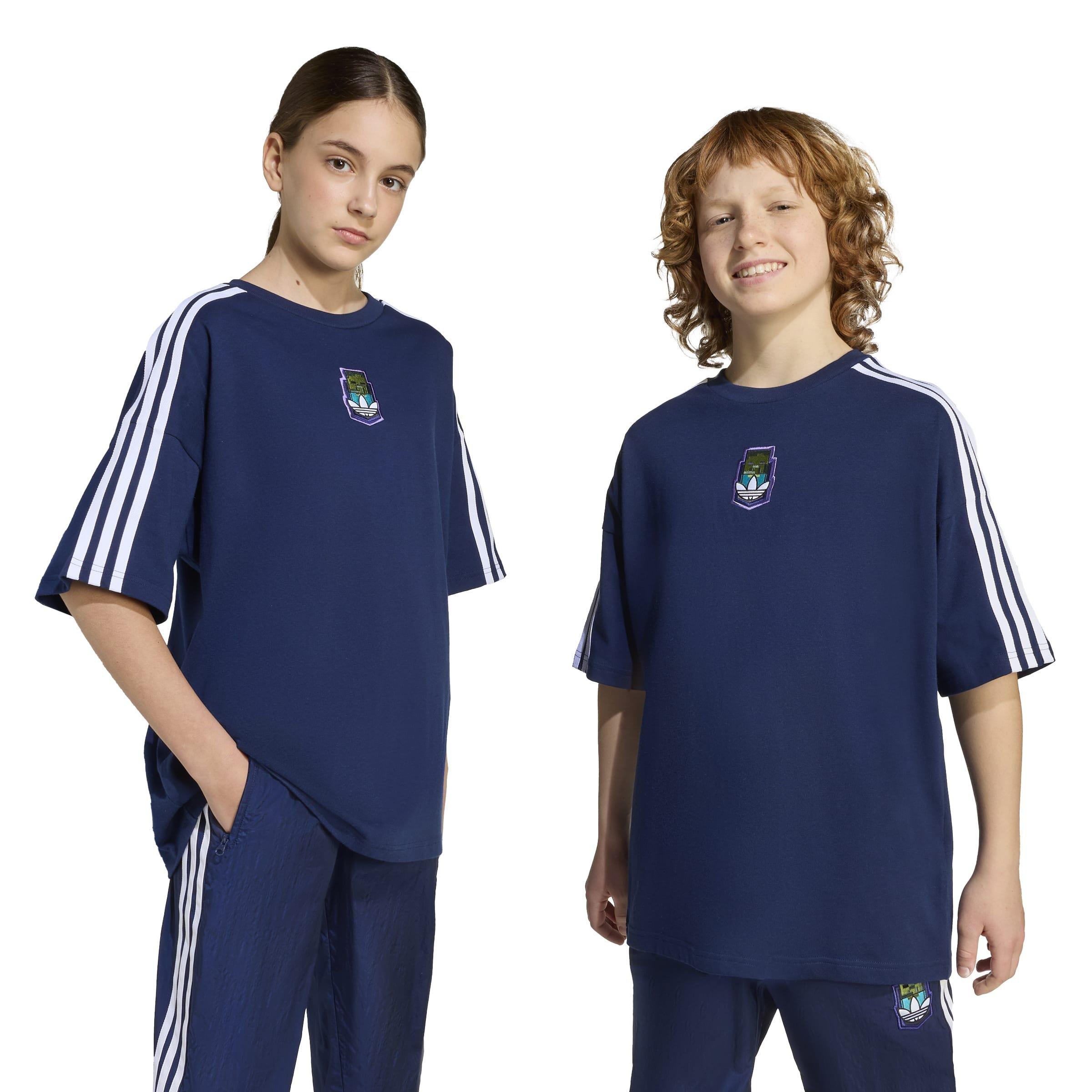 Kids Unisex adidas Originals X Minecraft Graphic T-Shirt, Blue, A701_ONE, large image number 10