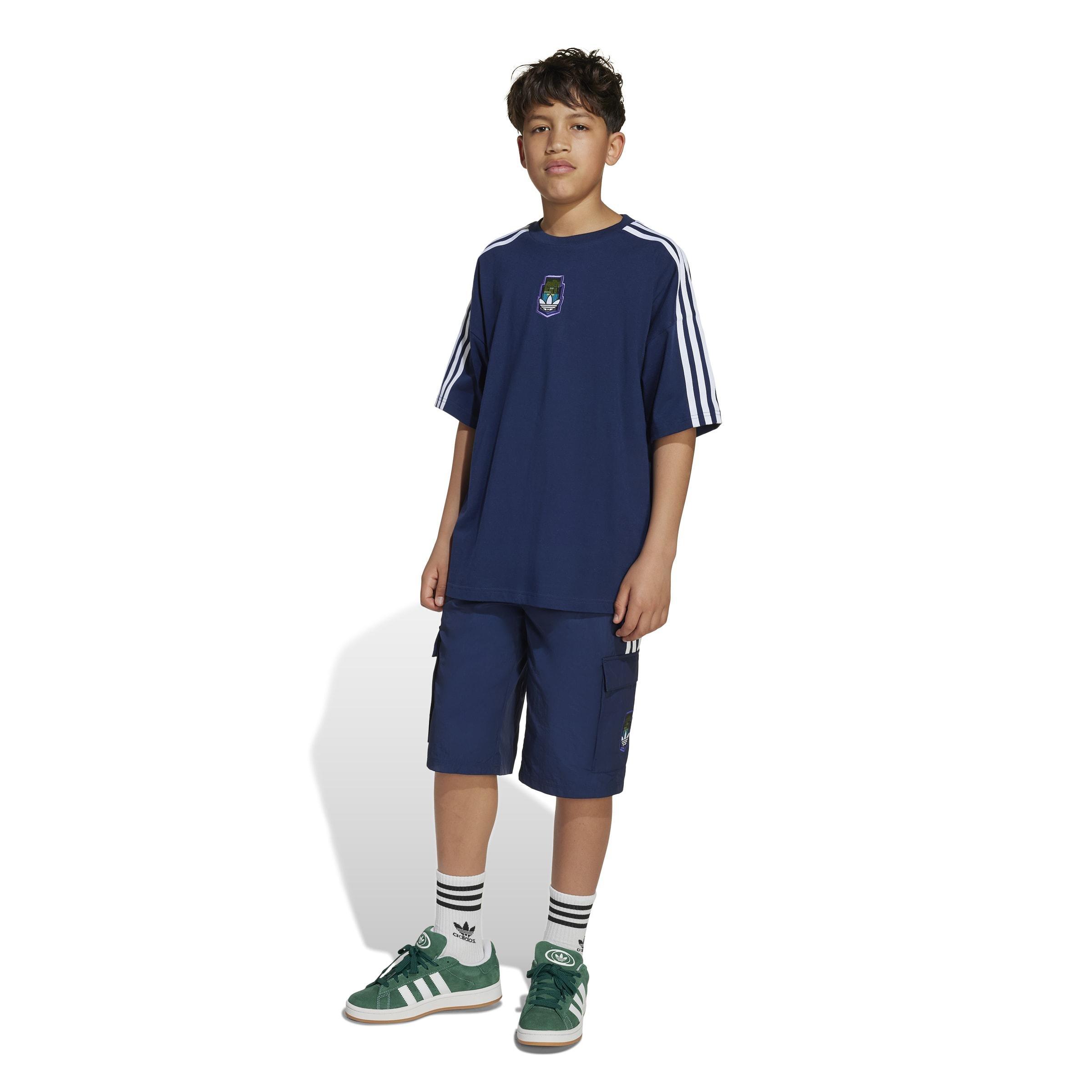 Kids Unisex adidas Originals X Minecraft Cargo Shorts, Blue, , large image number 5