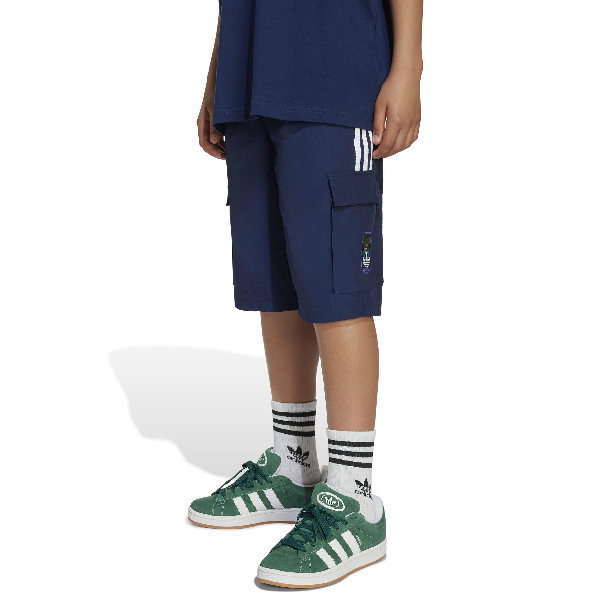 Kids Unisex adidas Originals X Minecraft Cargo Shorts, Blue, , large image number 7