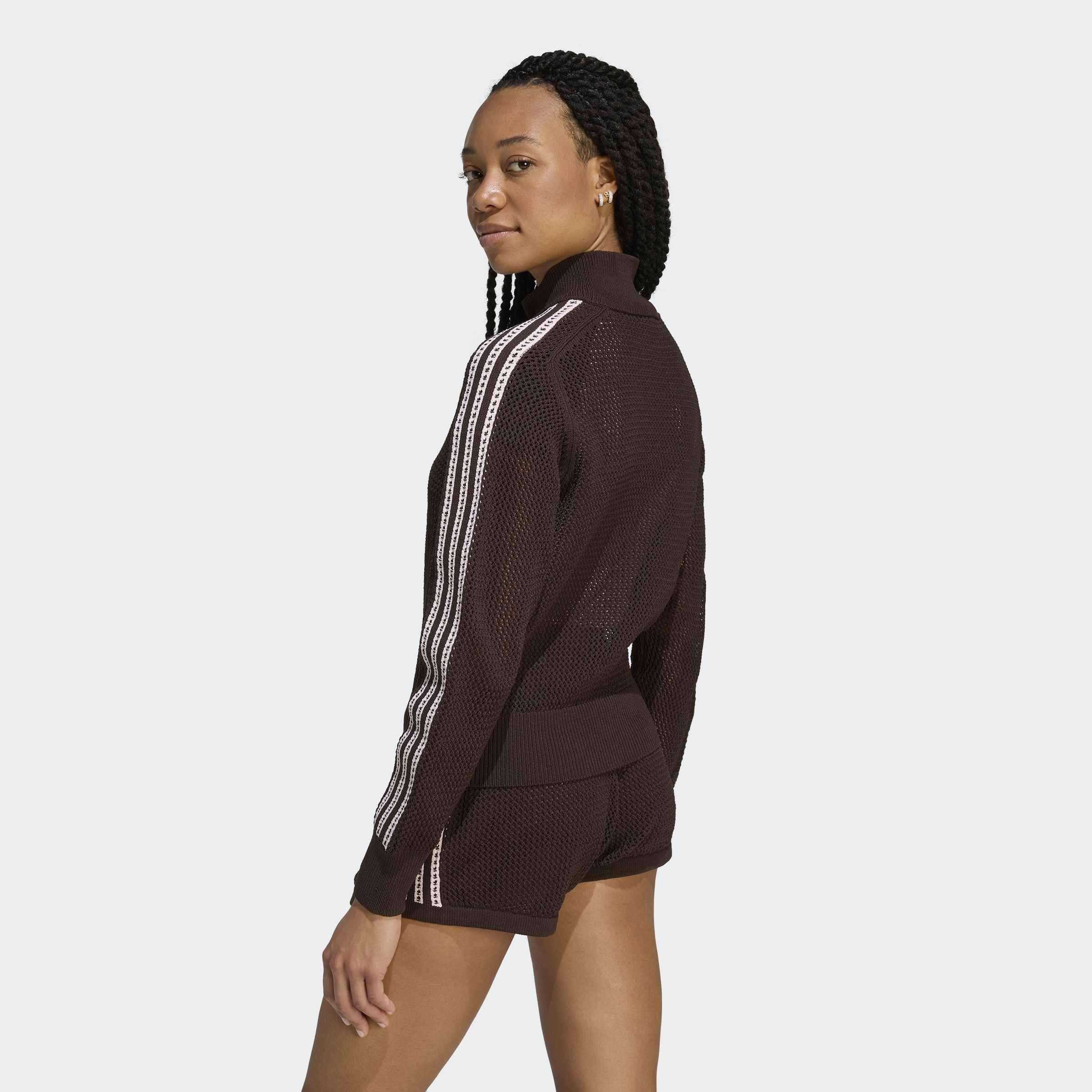 Knitted Crochet Firebird Track Top, Brown