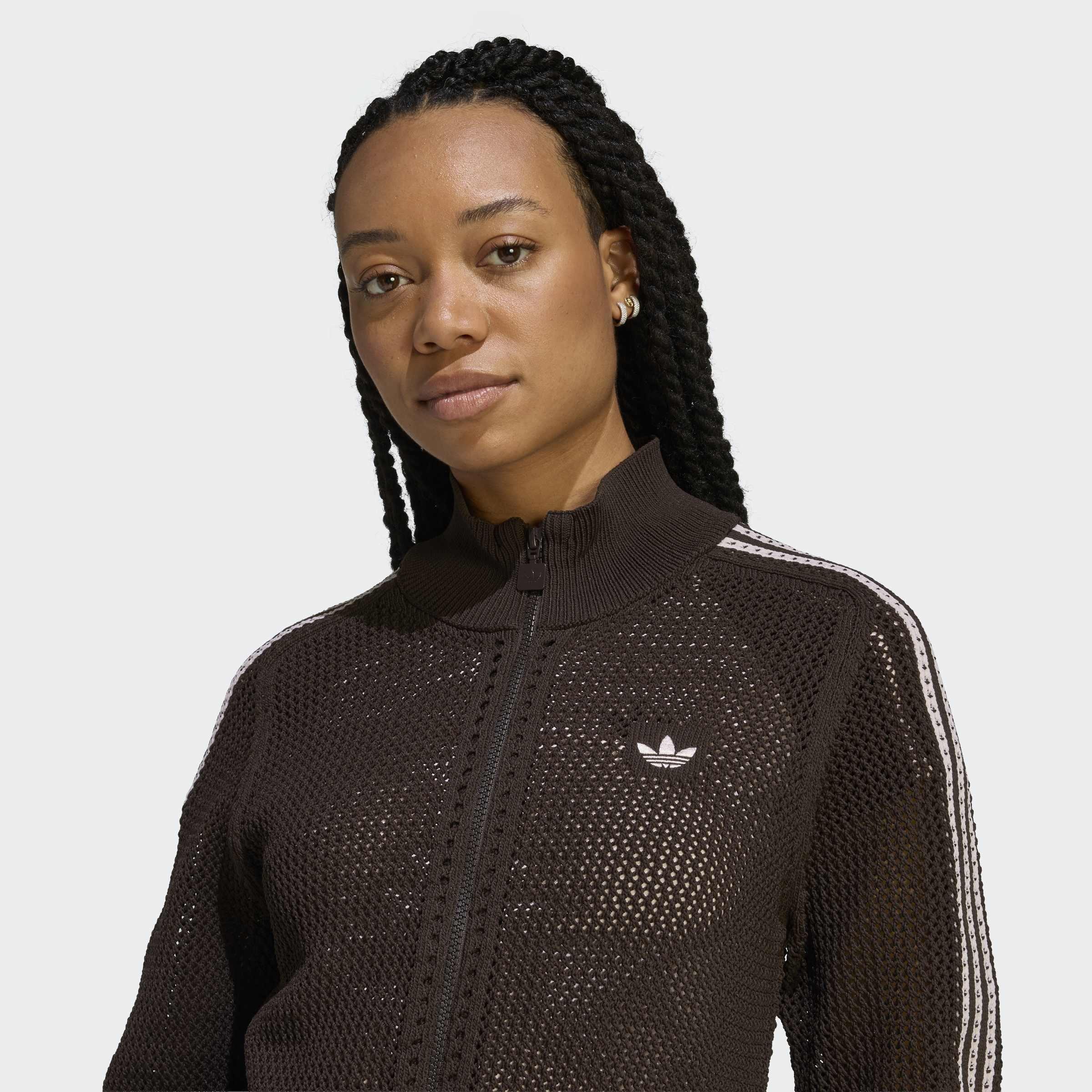 Knitted Crochet Firebird Track Top, Brown, A701_ONE, large image number 3
