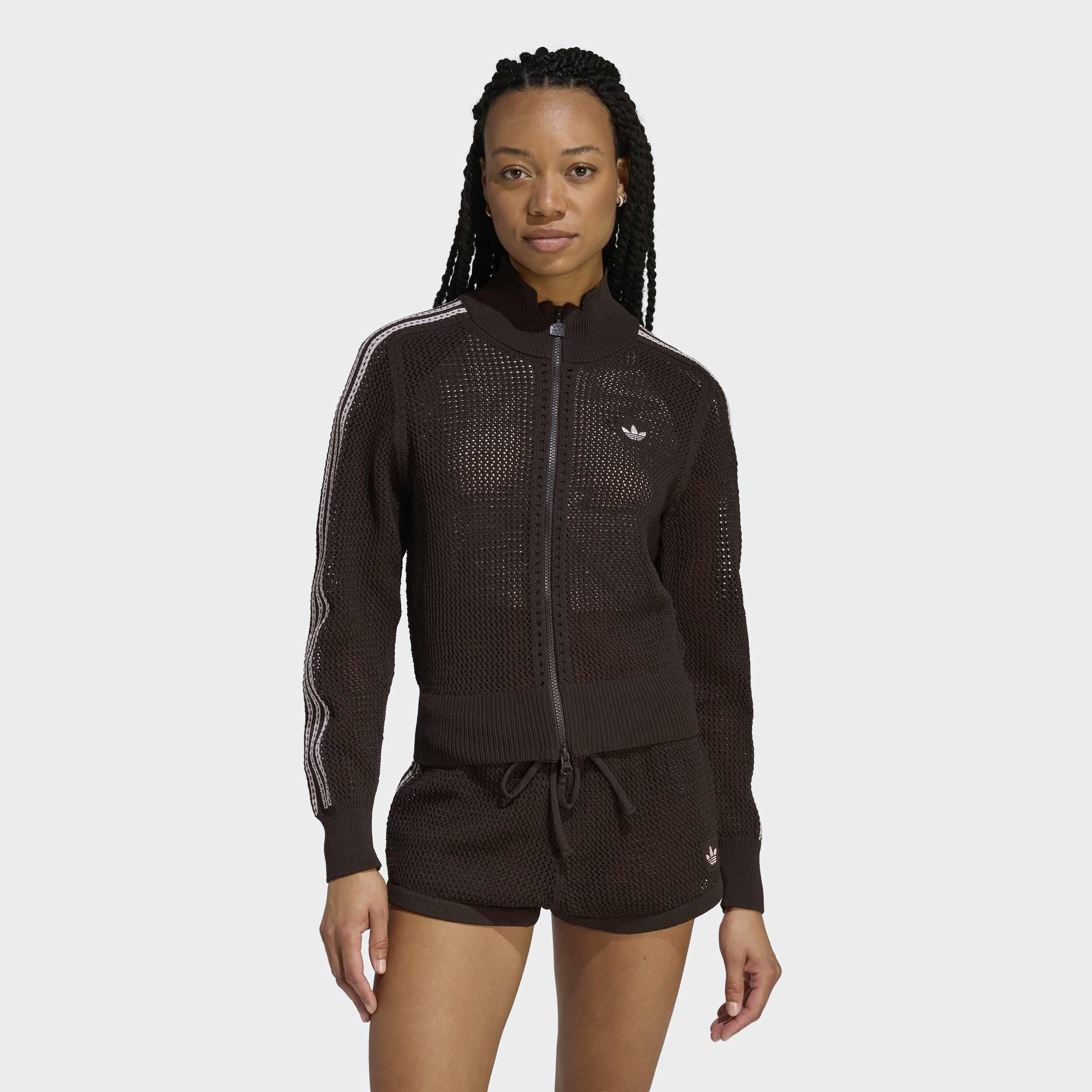 Knitted Crochet Firebird Track Top, Brown, A701_ONE, large image number 4