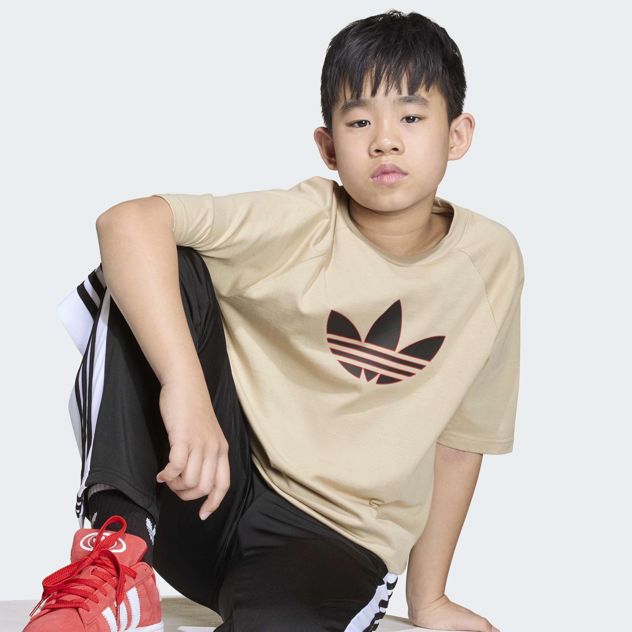 Kids Unisex Graphic Trefoil Loose T-Shirt, Beige, A701_ONE, large image number 3