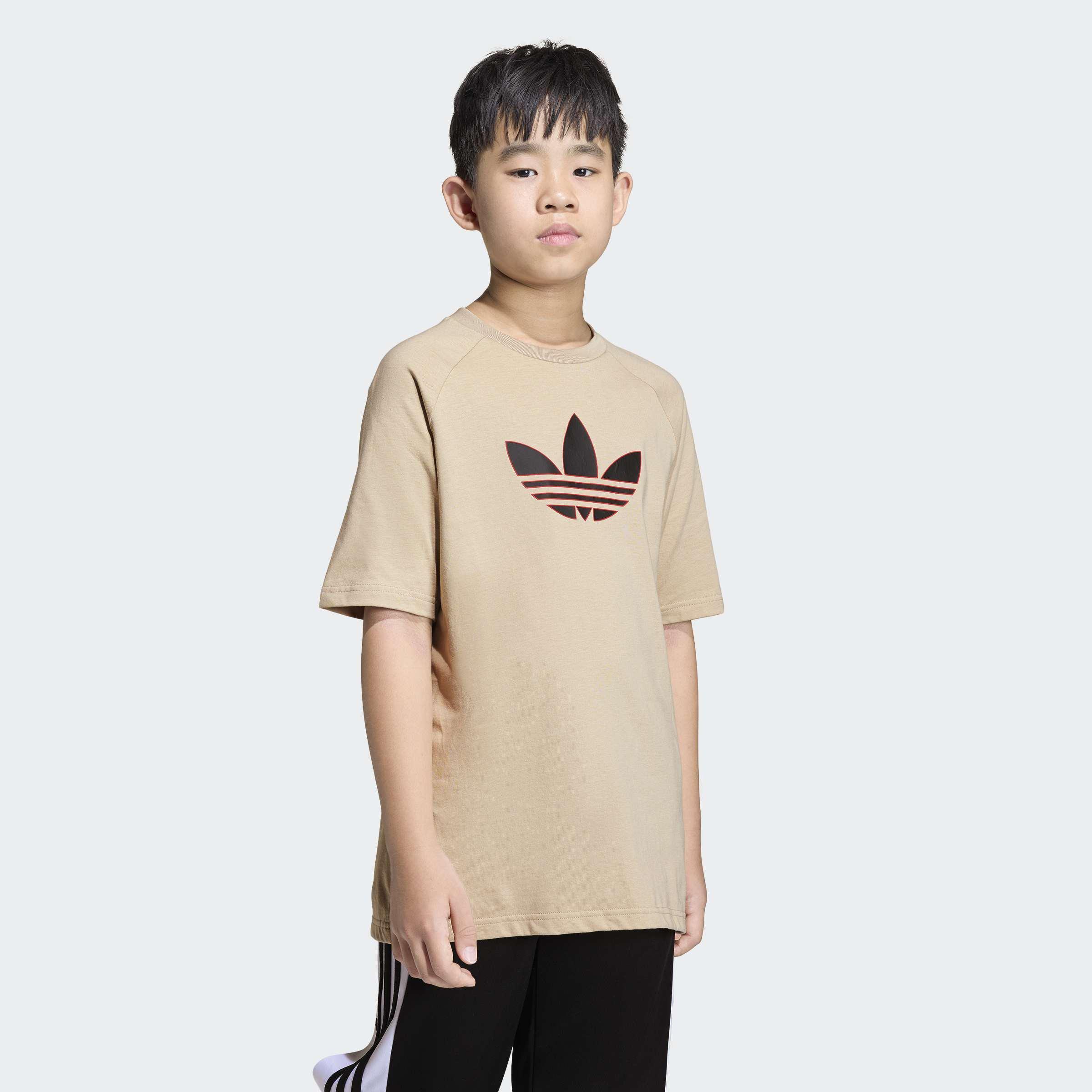 Kids Unisex Graphic Trefoil Loose T-Shirt, Beige, A701_ONE, large image number 7