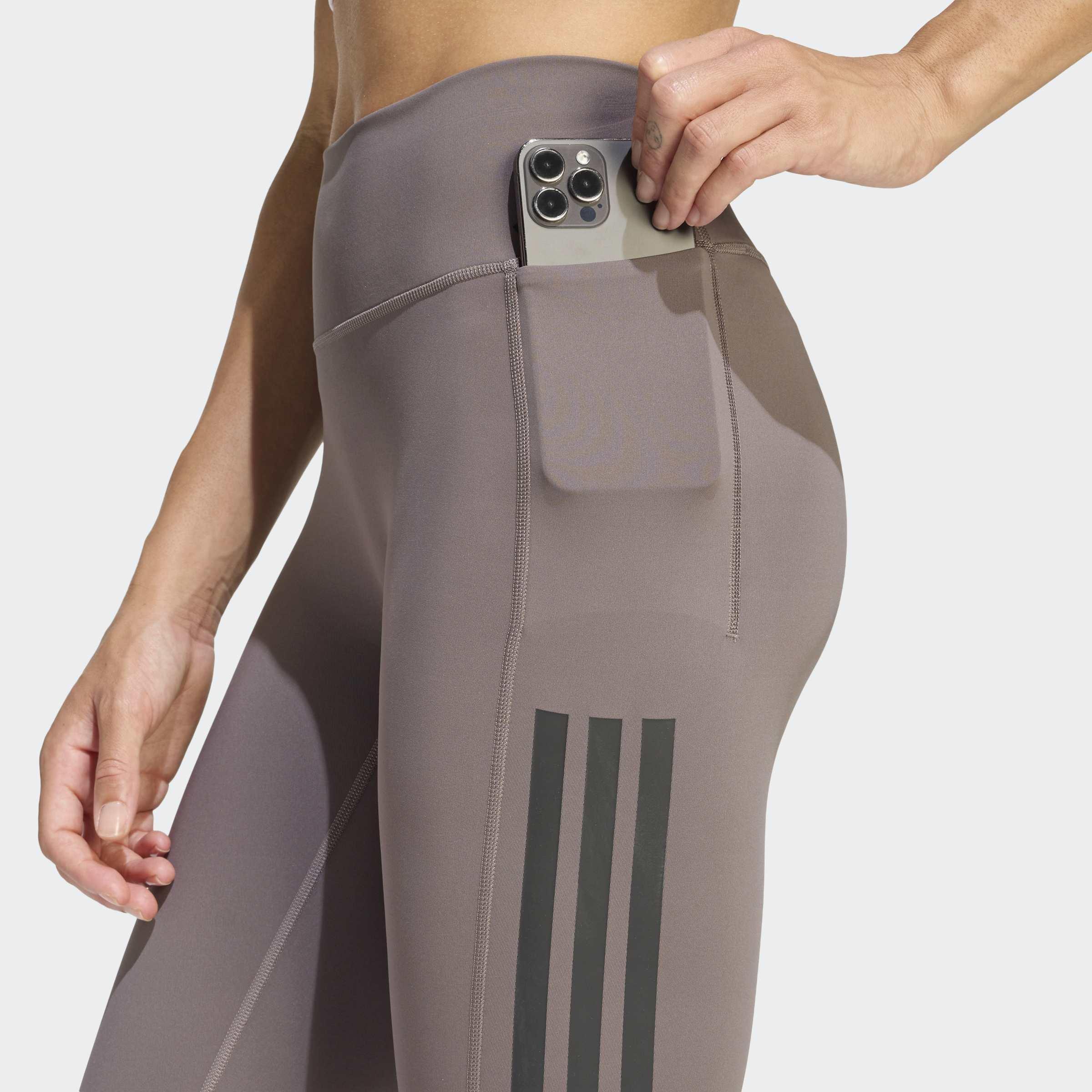 Optime Workout 3-Stripes 7/8 Leggings , Brown, A701_ONE, large image number 3