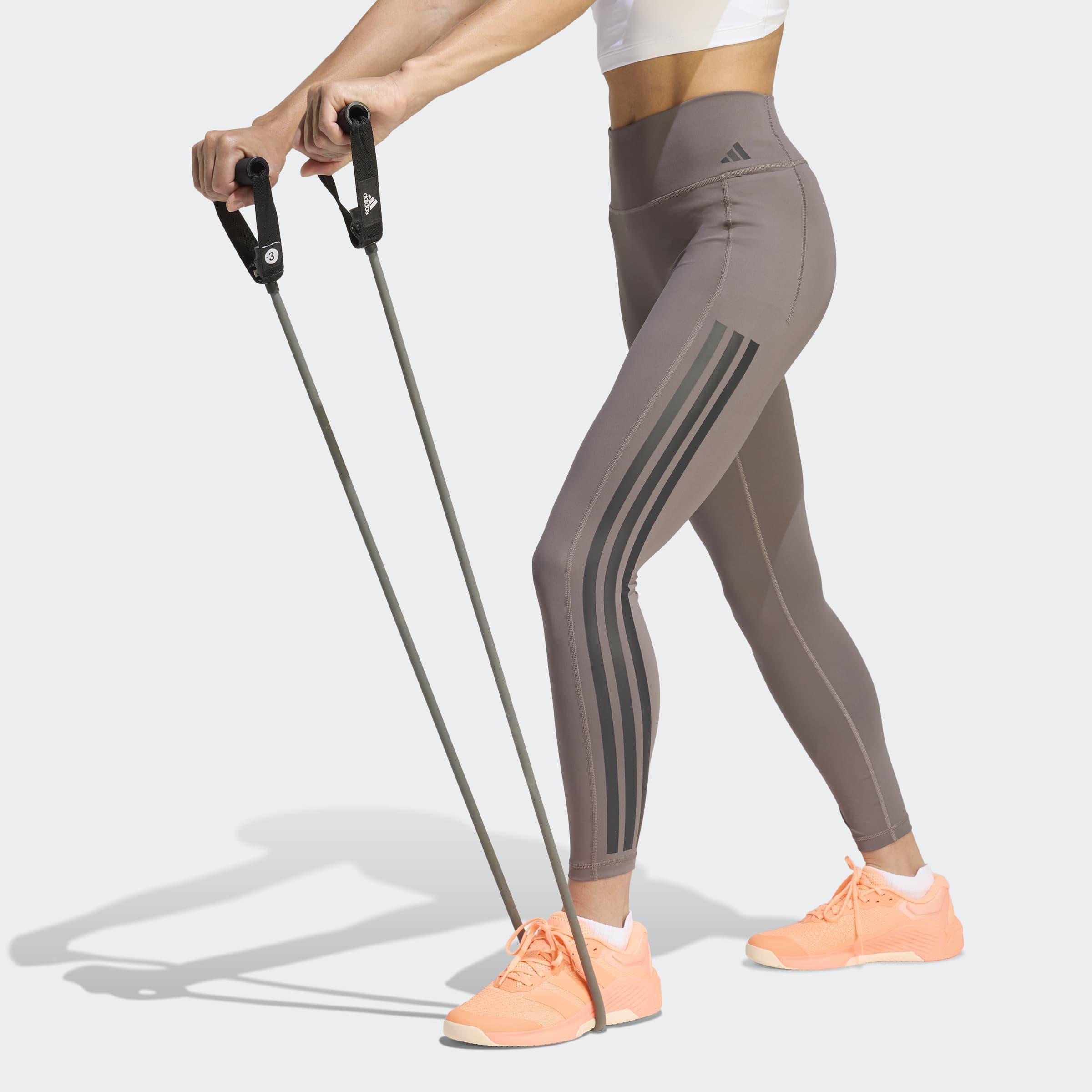Optime Workout 3-Stripes 7/8 Leggings , Brown, A701_ONE, large image number 4