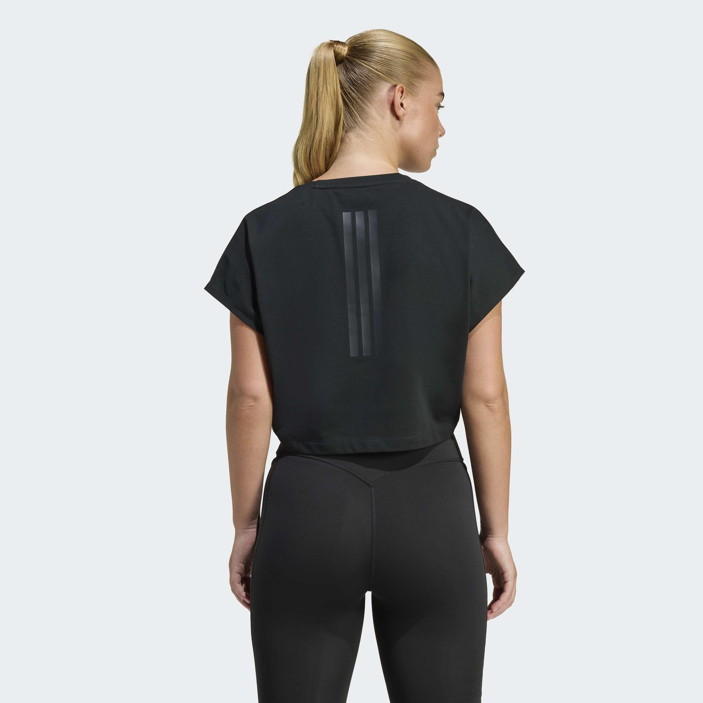 Power Workout Cropped Boxy 3-Stripes Tank, Black, A701_ONE, large image number 1