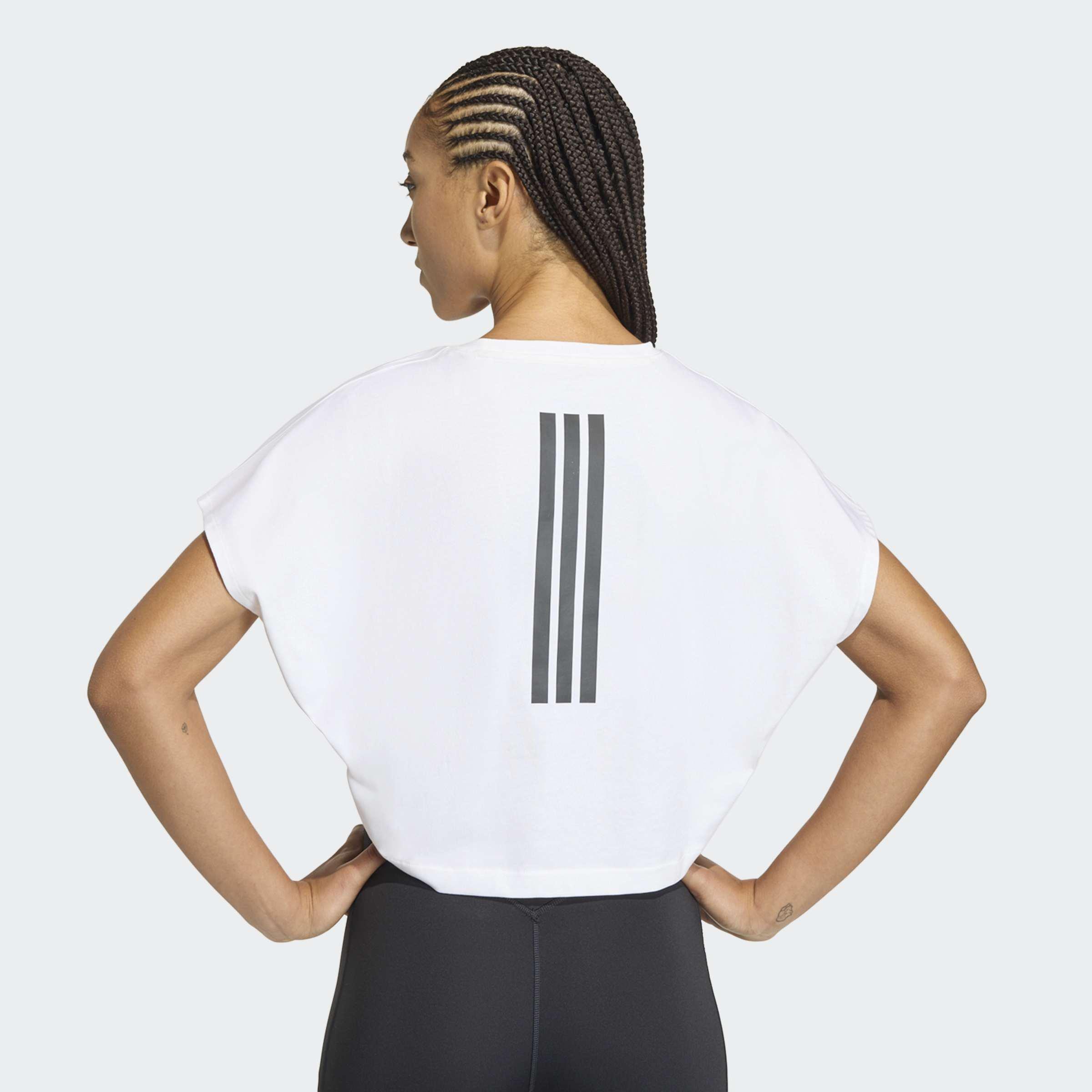 PrimeLift Workout Cropped Boxy 3-stripes Tank, White, A701_ONE, medium