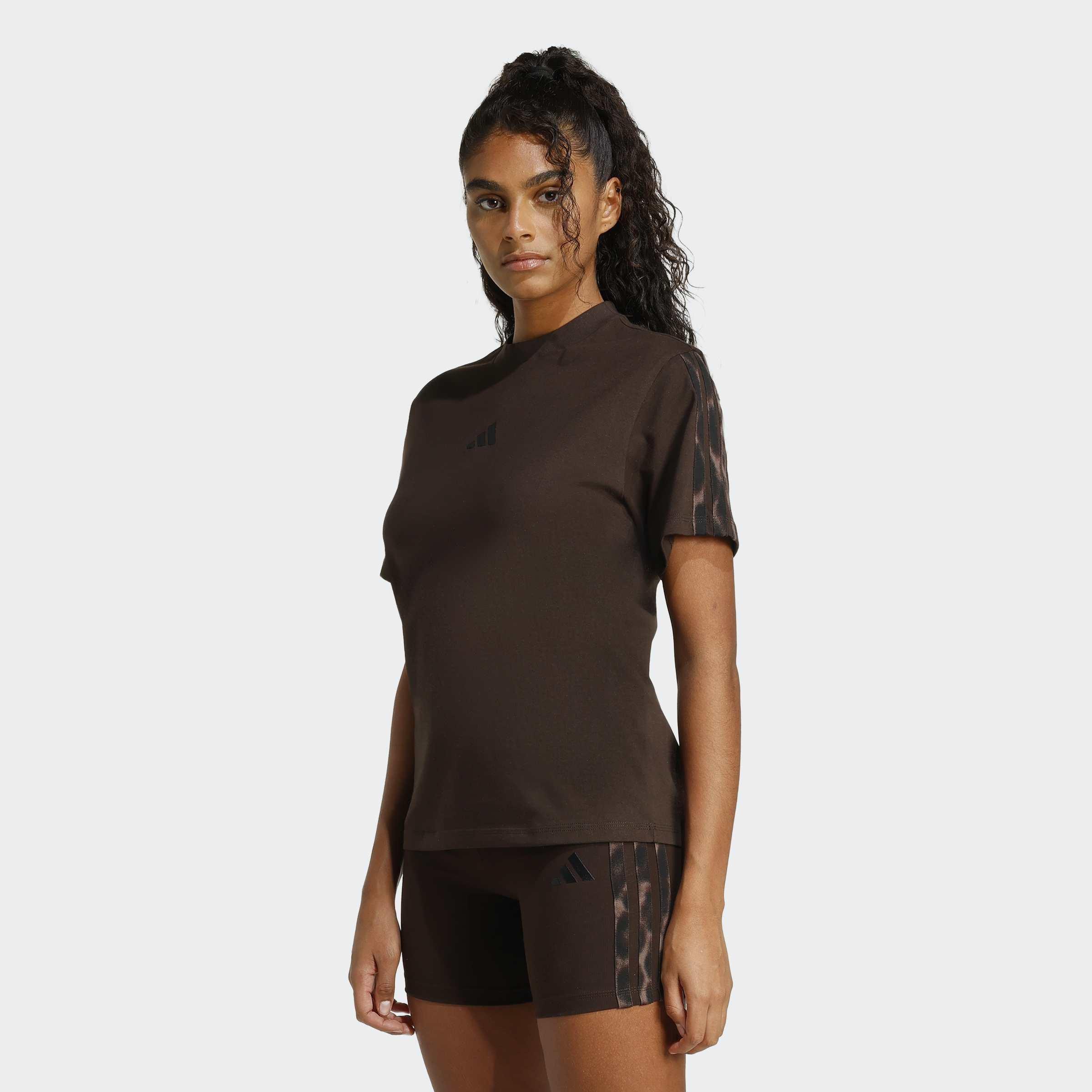 Seasonal Essentials Leopard Print T-Shirt with 3-Stripes, Brown, A701_ONE, large image number 5