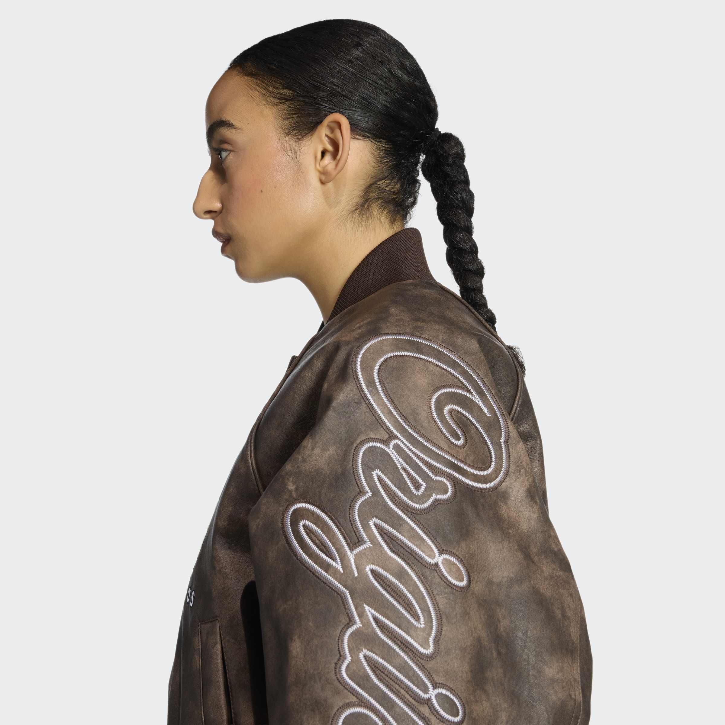 adidas Originals Athl Dept Vintage Faux Leather Jacket, Brown, A701_ONE, medium