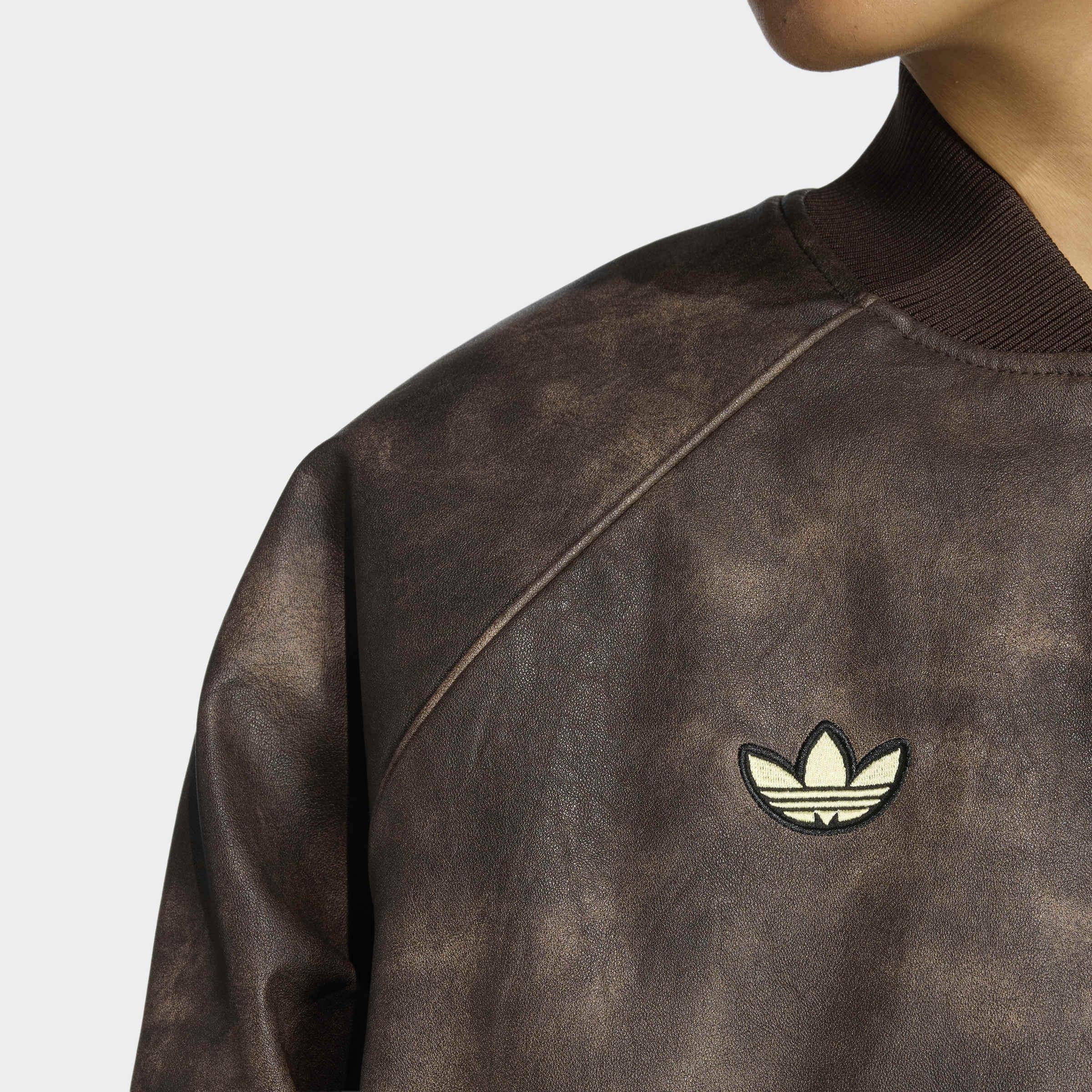 adidas Originals Athl Dept Vintage Faux Leather Jacket, Brown, A701_ONE, large image number 3