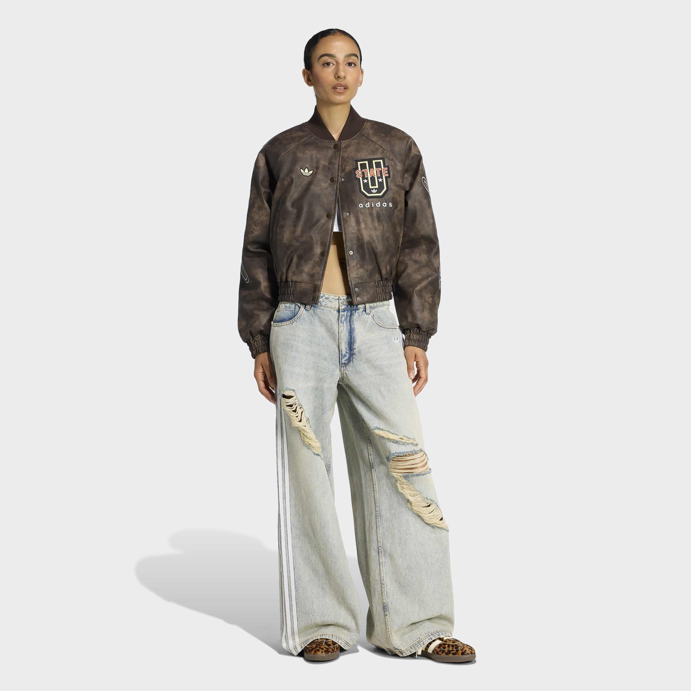 adidas Originals Athl Dept Vintage Faux Leather Jacket, Brown, A701_ONE, large image number 4