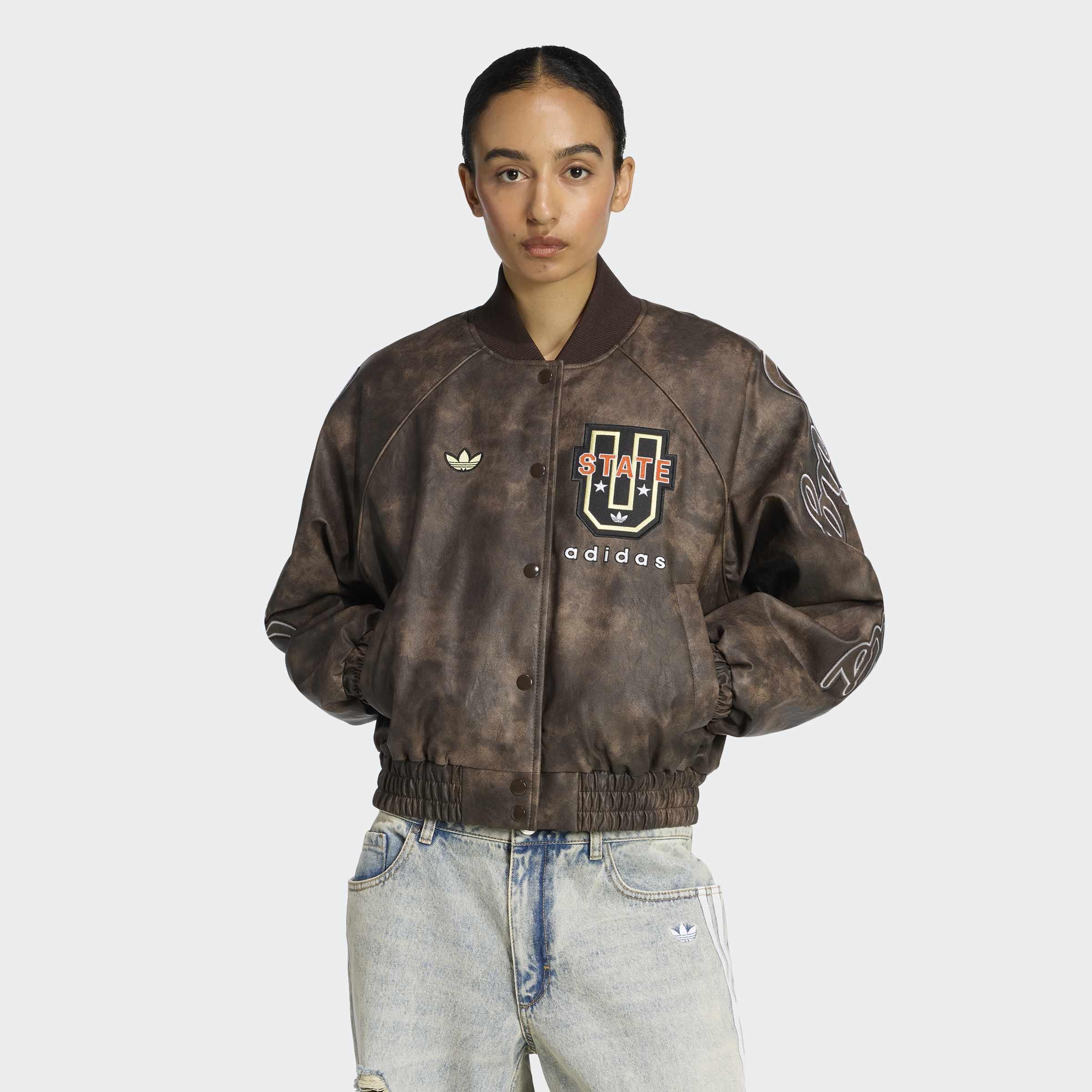 adidas Originals Athl Dept Vintage Faux Leather Jacket, Brown, A701_ONE, large image number 5