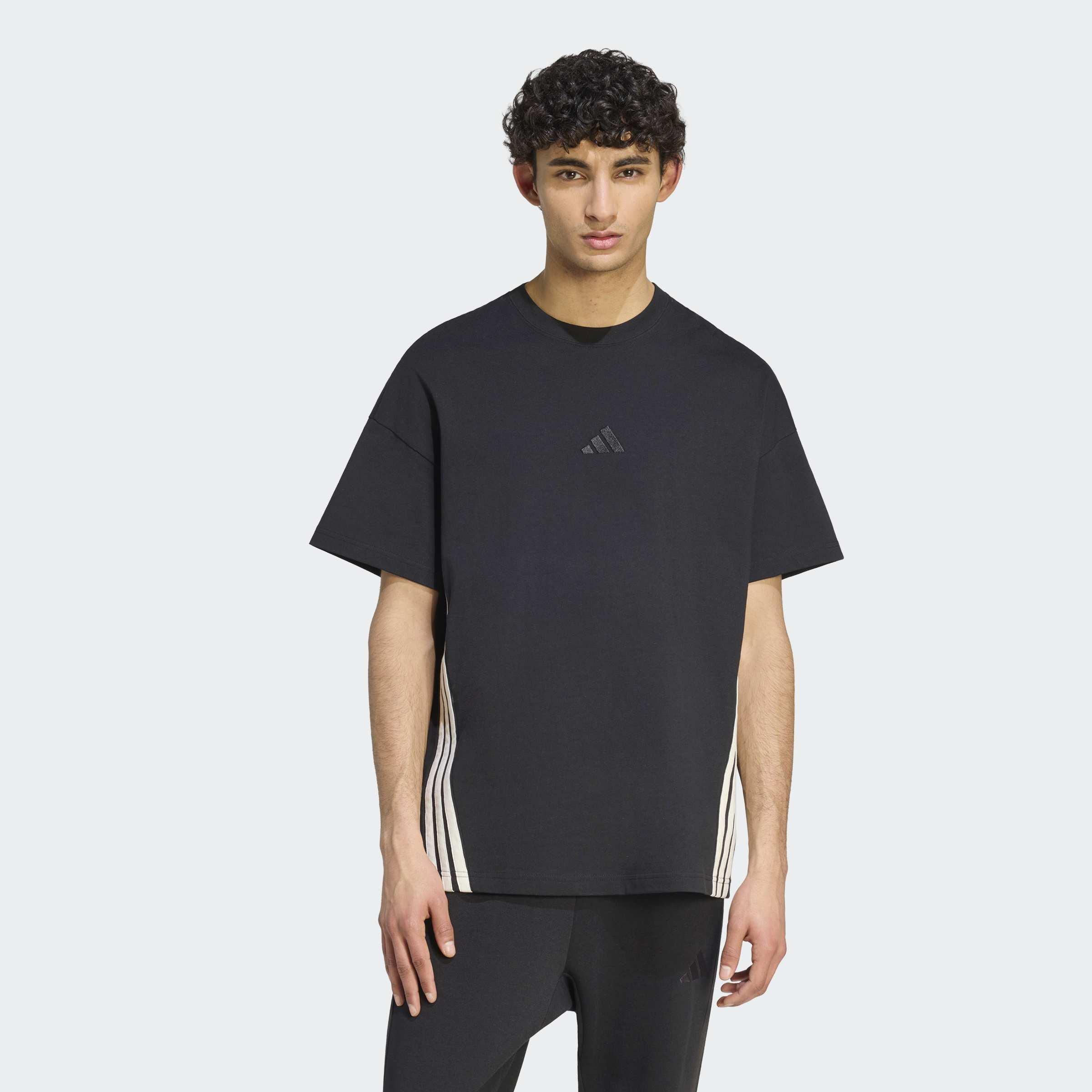 adidas Kit 3-Stripes Loose T-Shirt, Black, A701_ONE, large image number 4