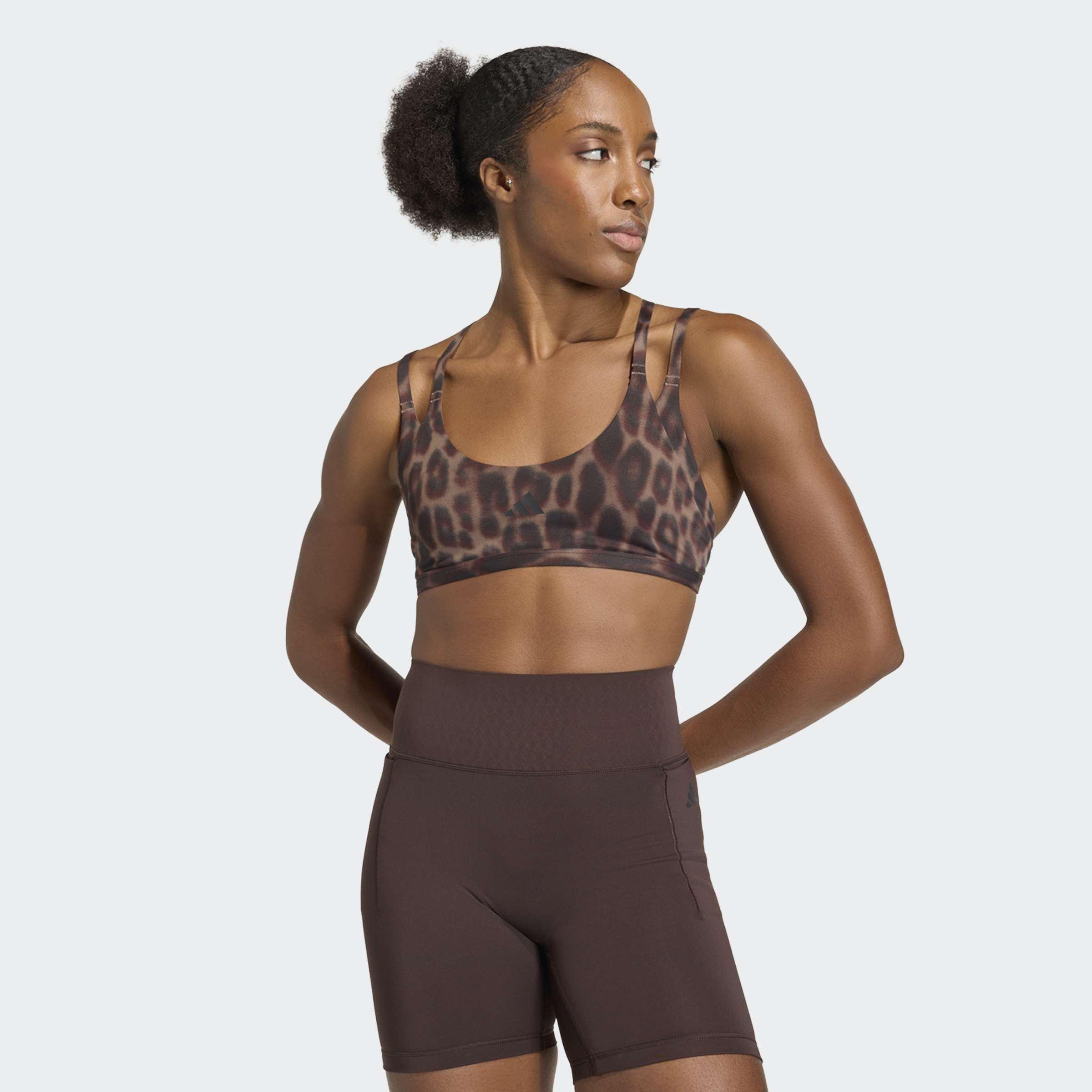 Optime Leopard Strappy Light Support Bra, Brown, A701_ONE, large image number 7
