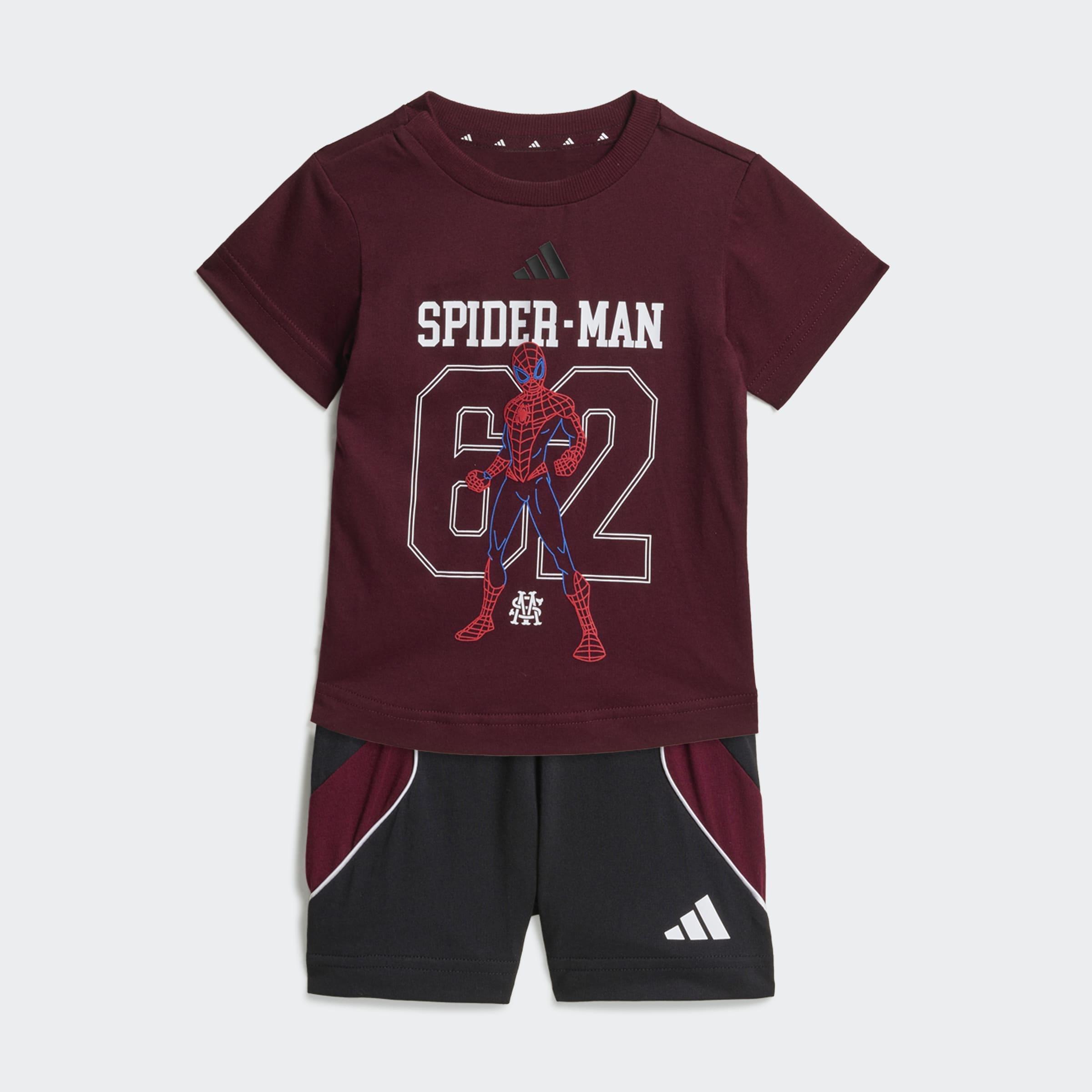 Kids Unisex adidas Marvel Spider-Man T-Shirt Set, Burgundy