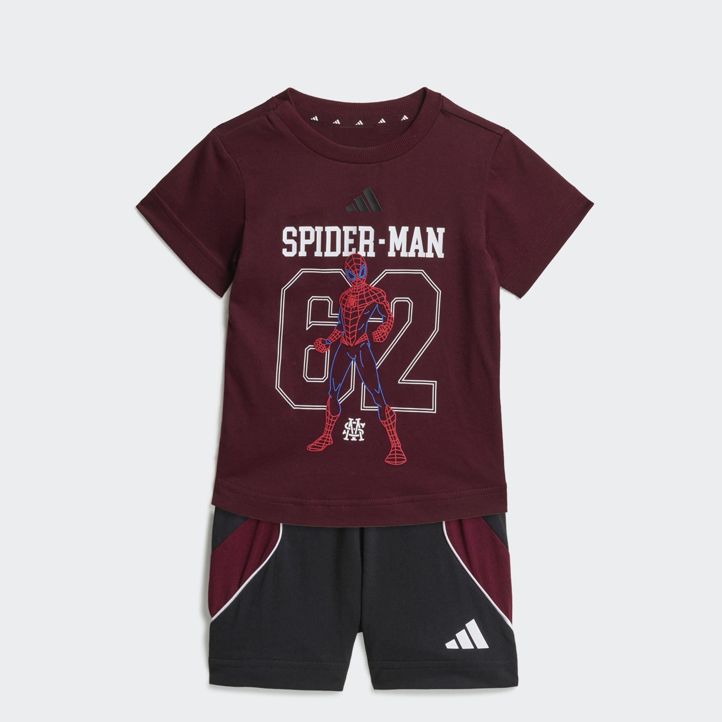 Kids Unisex adidas Marvel Spider-Man T-Shirt Set, Burgundy