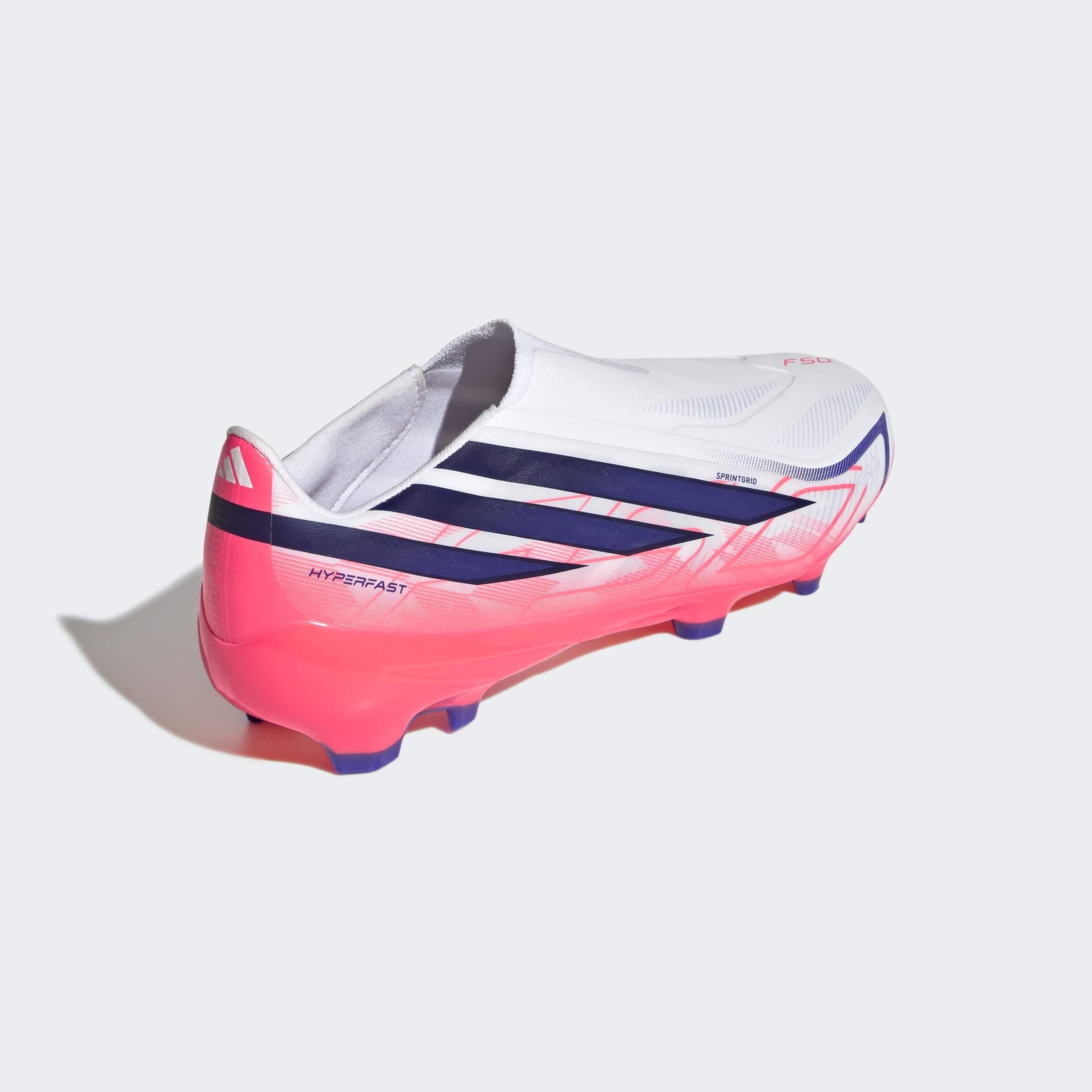Unisex F50 Hyperfast League Laceless Firm Ground Football Boots, White, A701_ONE, large image number 3