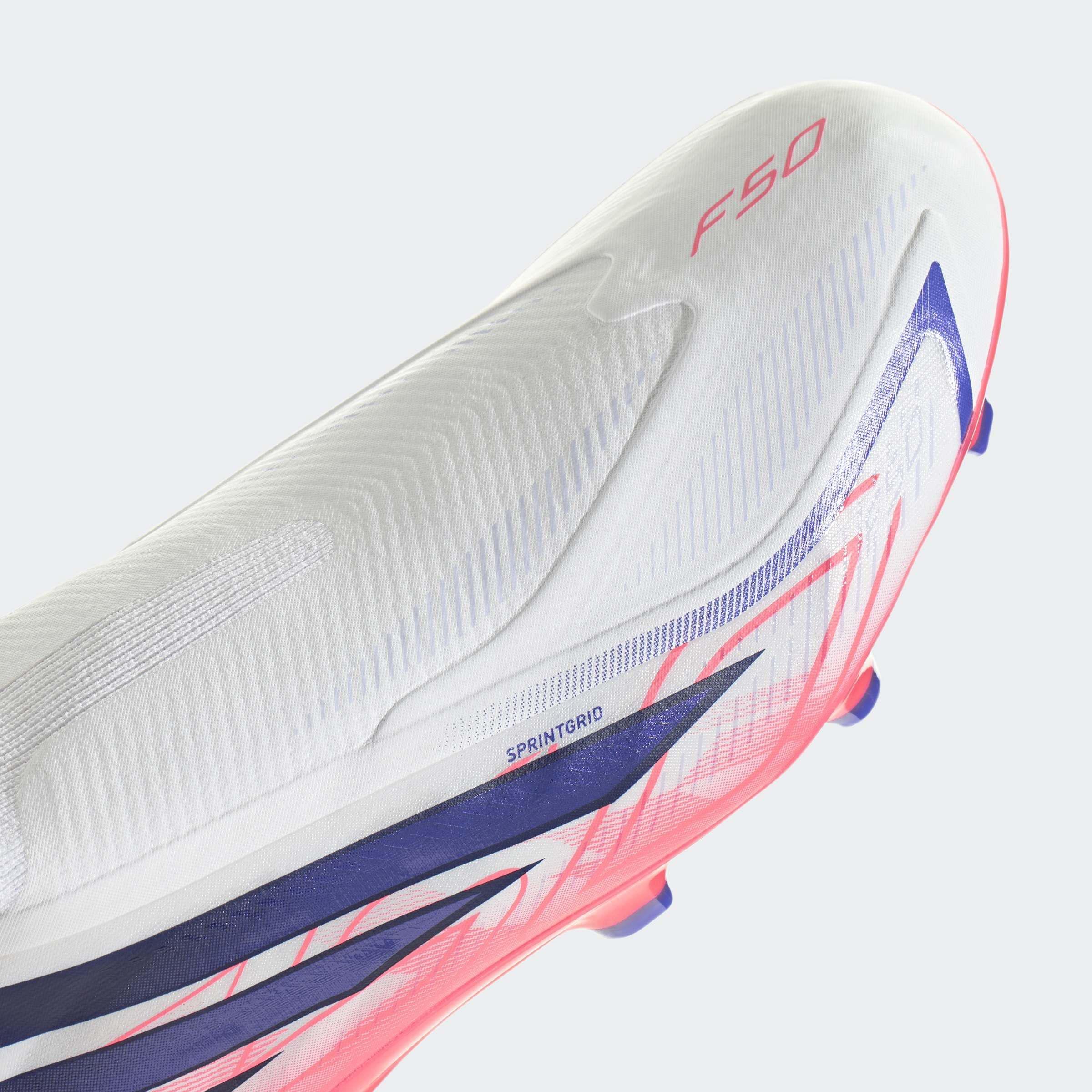 Unisex F50 Hyperfast League Laceless Firm Ground Football Boots, White, A701_ONE, large image number 5