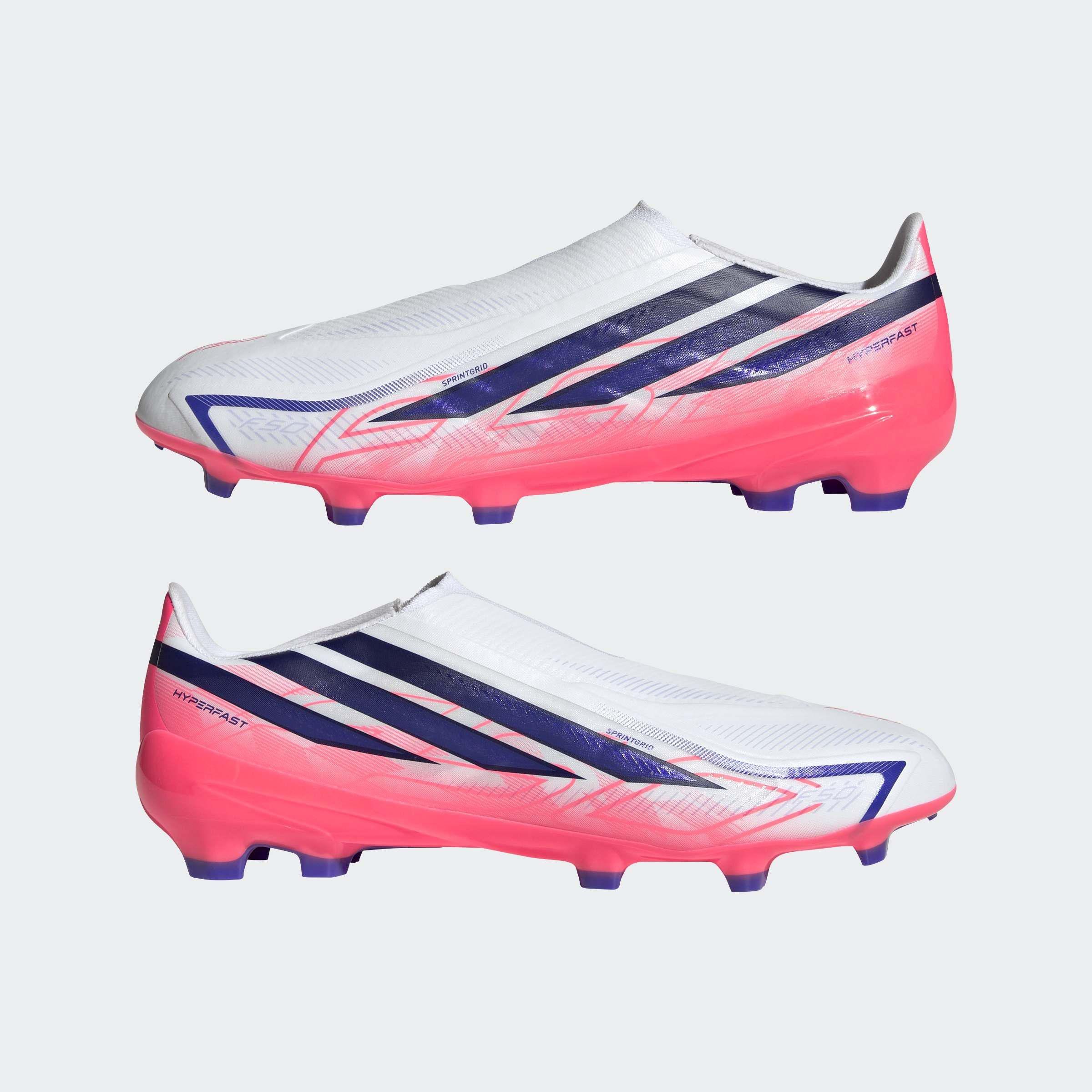 Unisex F50 Hyperfast League Laceless Firm Ground Football Boots, White, A701_ONE, large image number 7