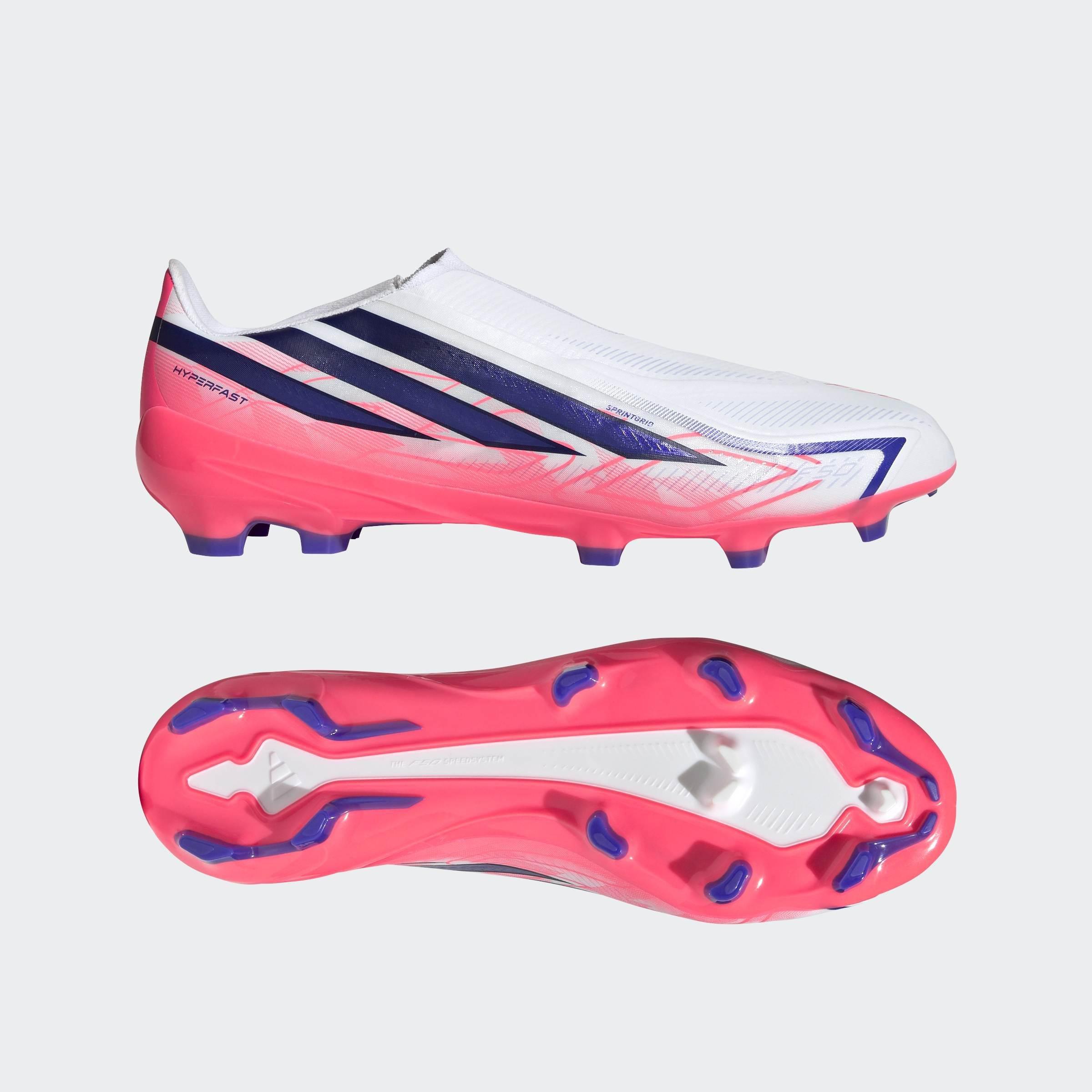 Unisex F50 Hyperfast League Laceless Firm Ground Football Boots, White, A701_ONE, large image number 8