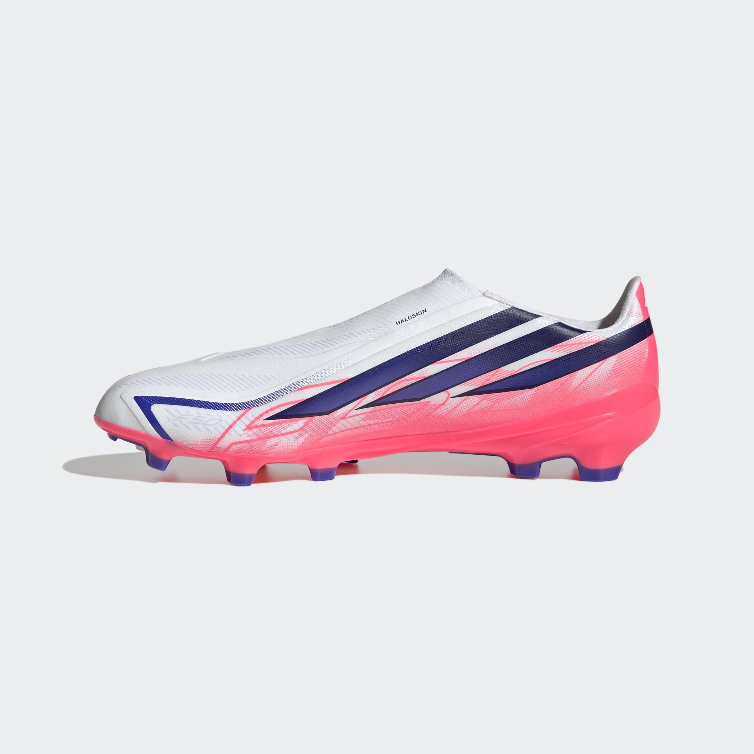 Unisex F50 Hyperfast League Laceless Firm Ground Football Boots, White, A701_ONE, large image number 9