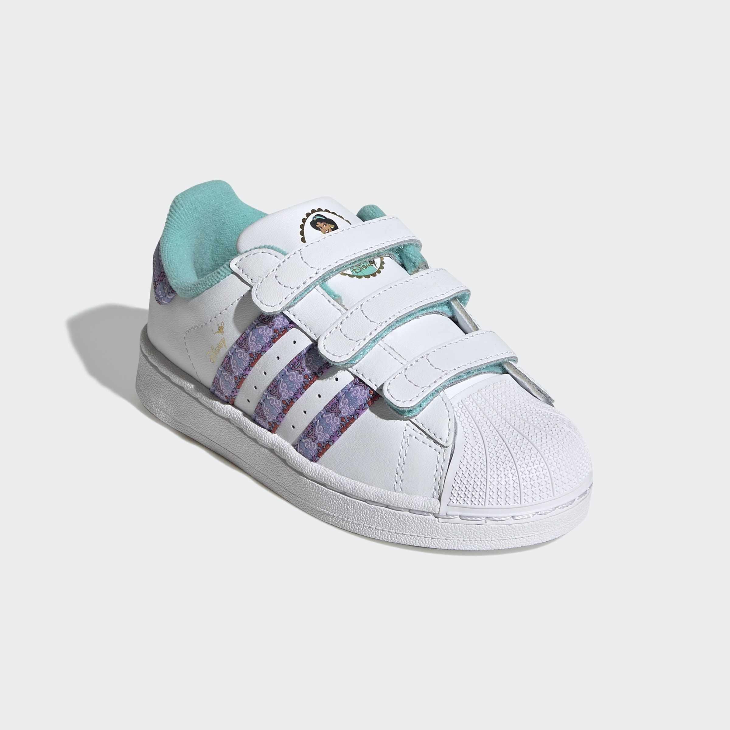 Kids Unisex Adidas Disney Princess Superstar II Comfort Closure Shoes, White, A701_ONE, large image number 2