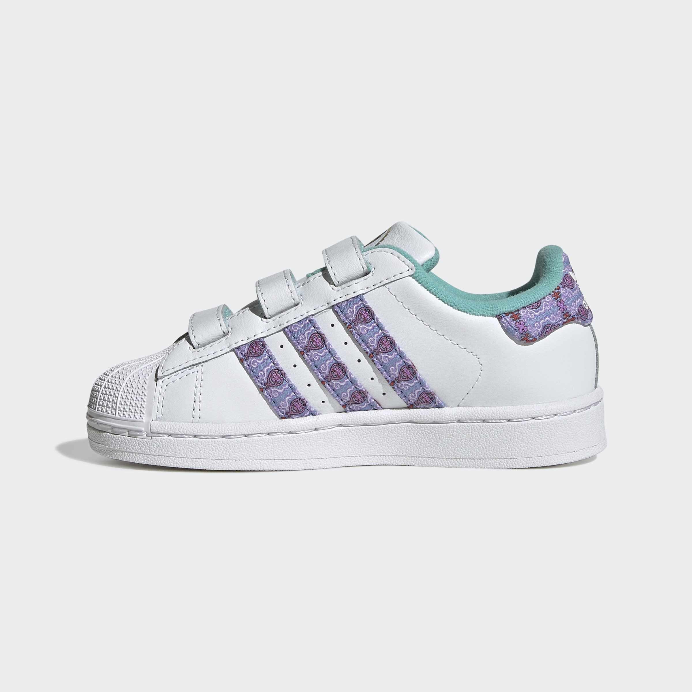 Kids Unisex Adidas Disney Princess Superstar II Comfort Closure Shoes, White, A701_ONE, large image number 6