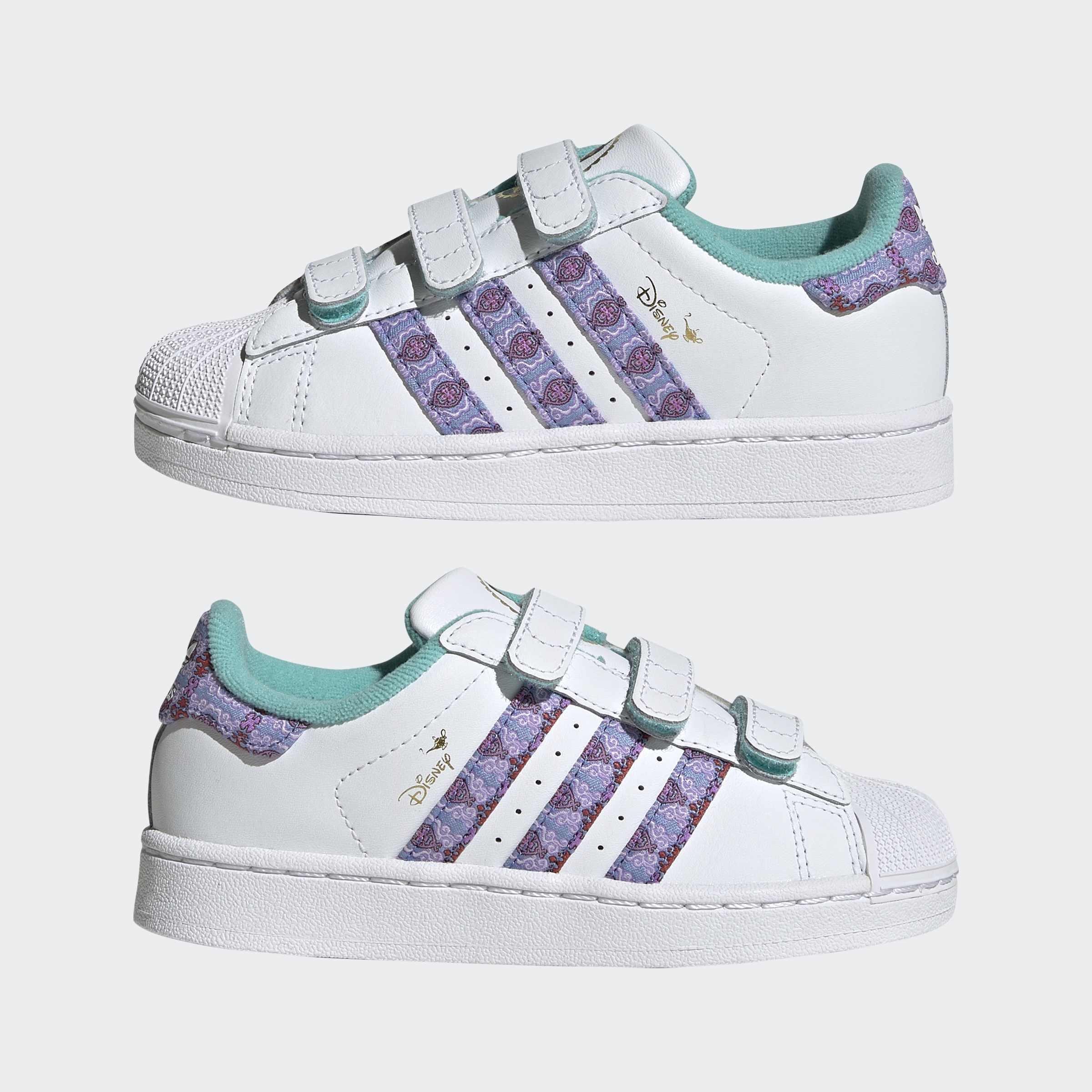 Kids Unisex Adidas Disney Princess Superstar II Comfort Closure Shoes, White, A701_ONE, large image number 7