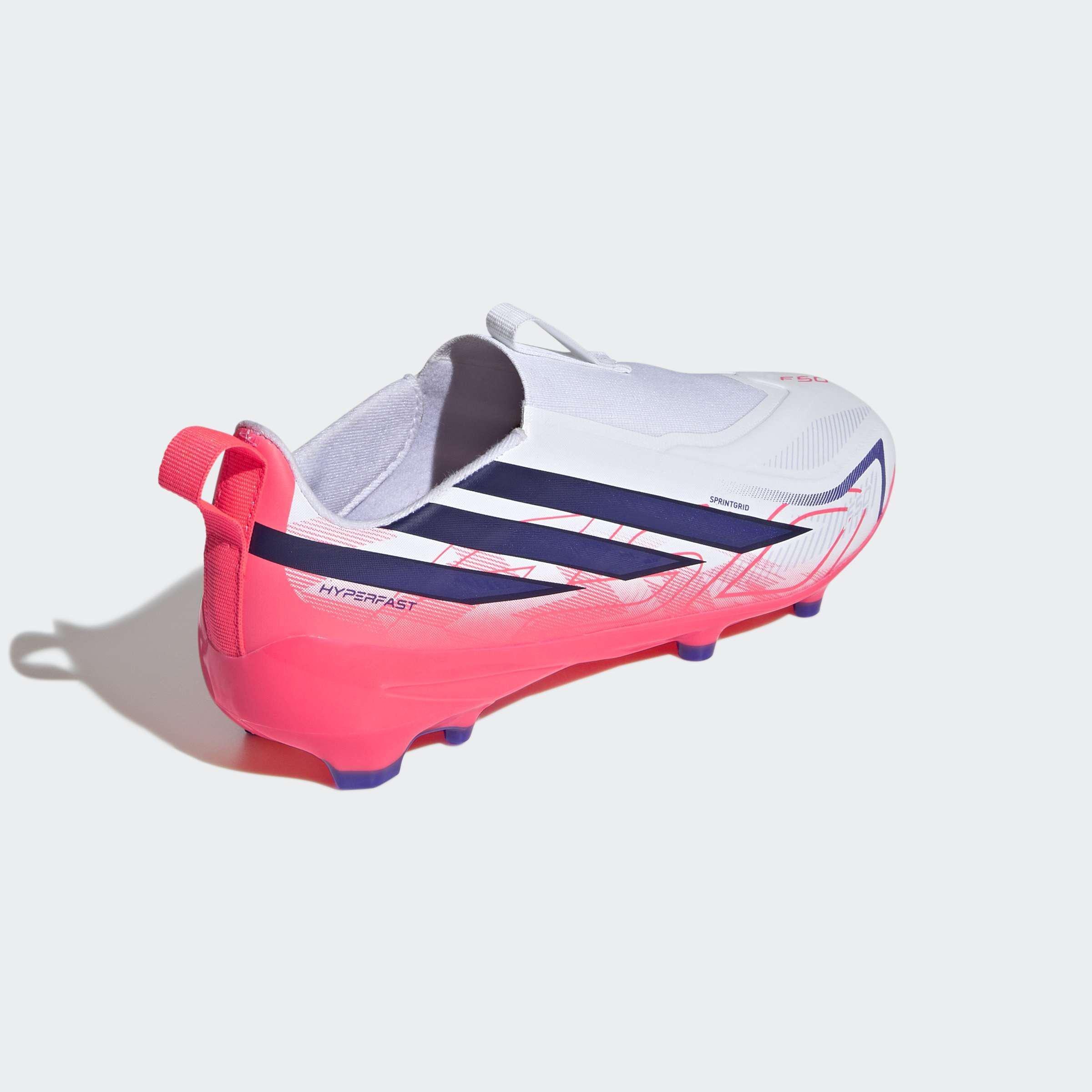 Kids Unisex F50 Hyperfast League Laceless Firm Ground Football Boots, White, A701_ONE, large image number 3