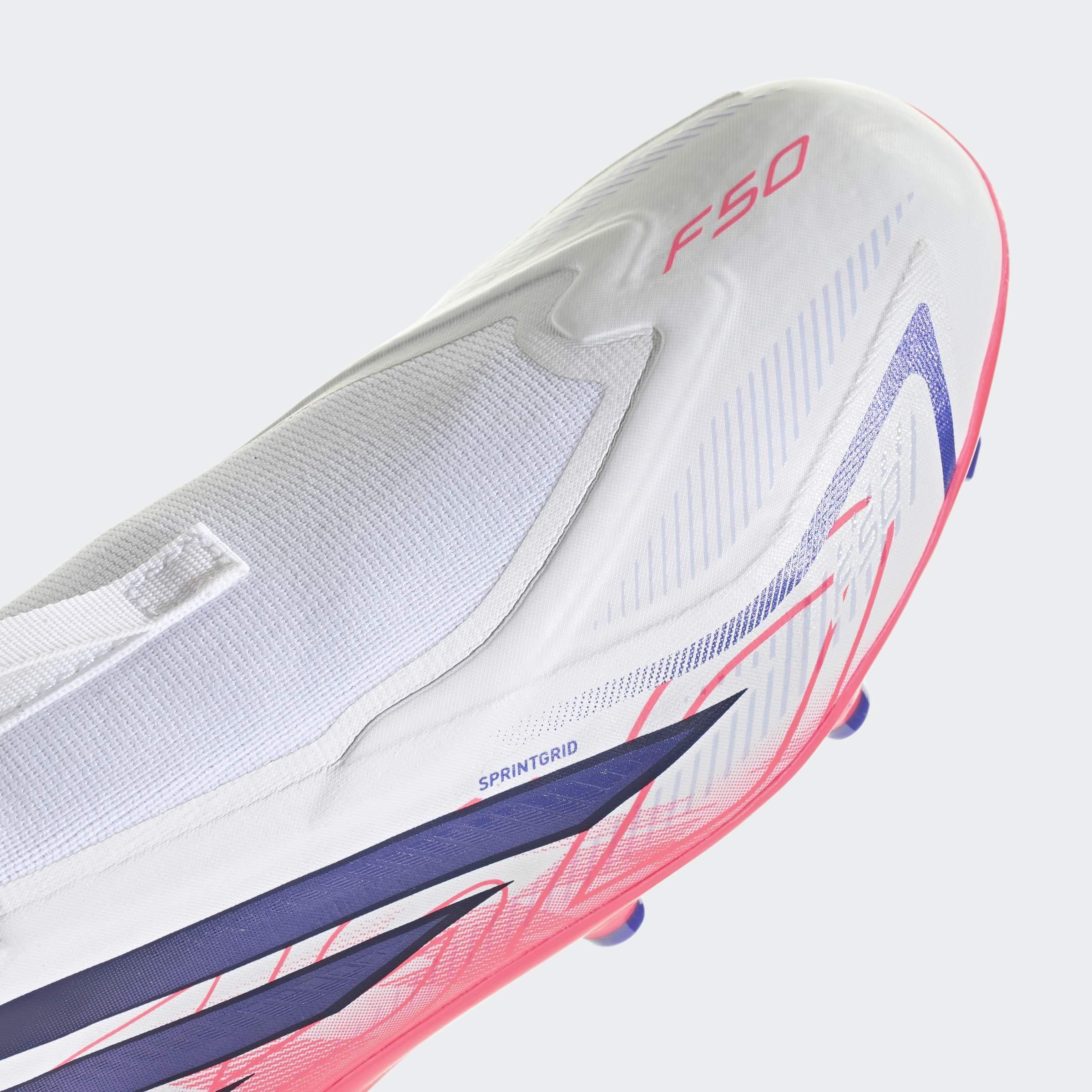 Kids Unisex F50 Hyperfast League Laceless Firm Ground Football Boots, White, A701_ONE, large image number 4