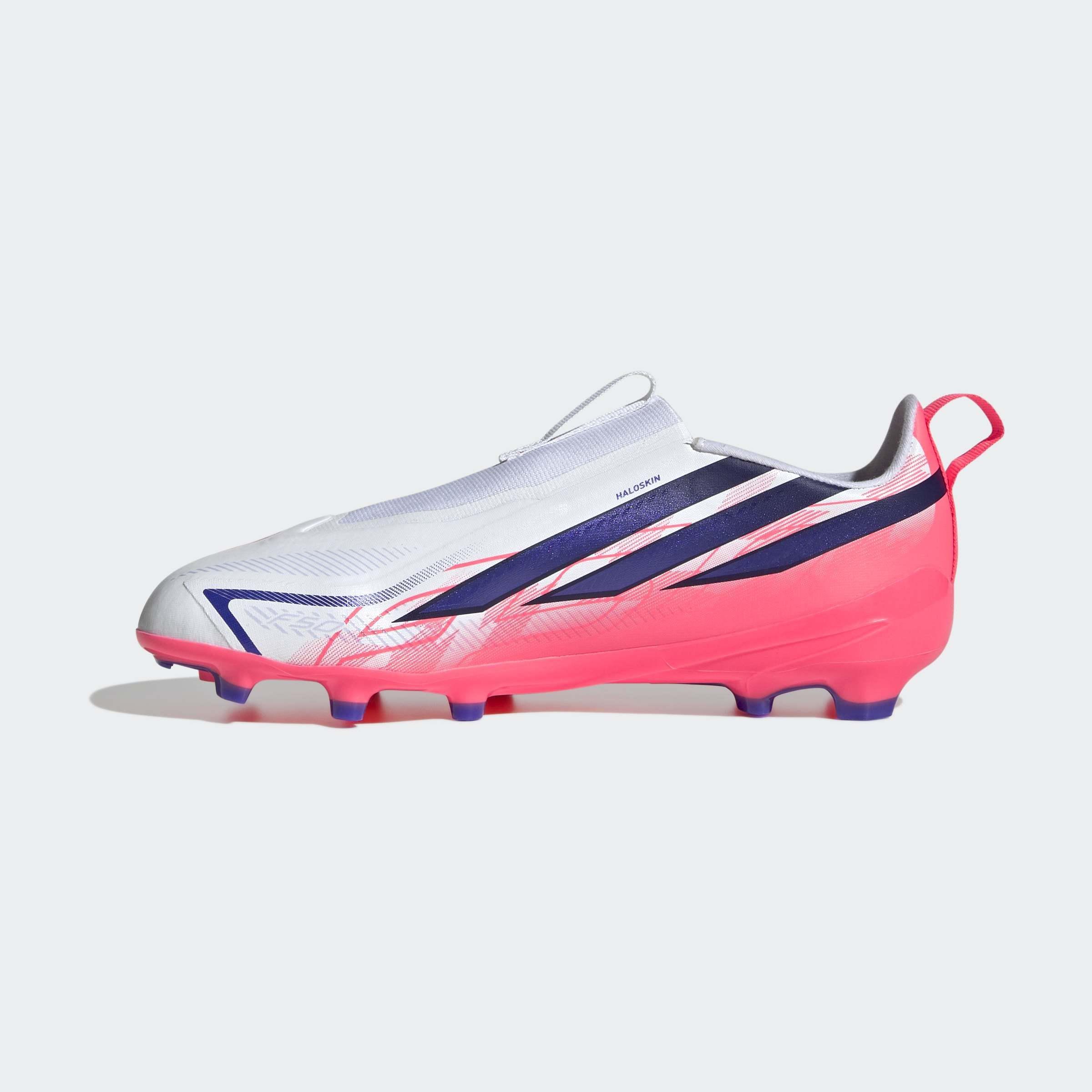 Kids Unisex F50 Hyperfast League Laceless Firm Ground Football Boots, White, A701_ONE, large image number 6