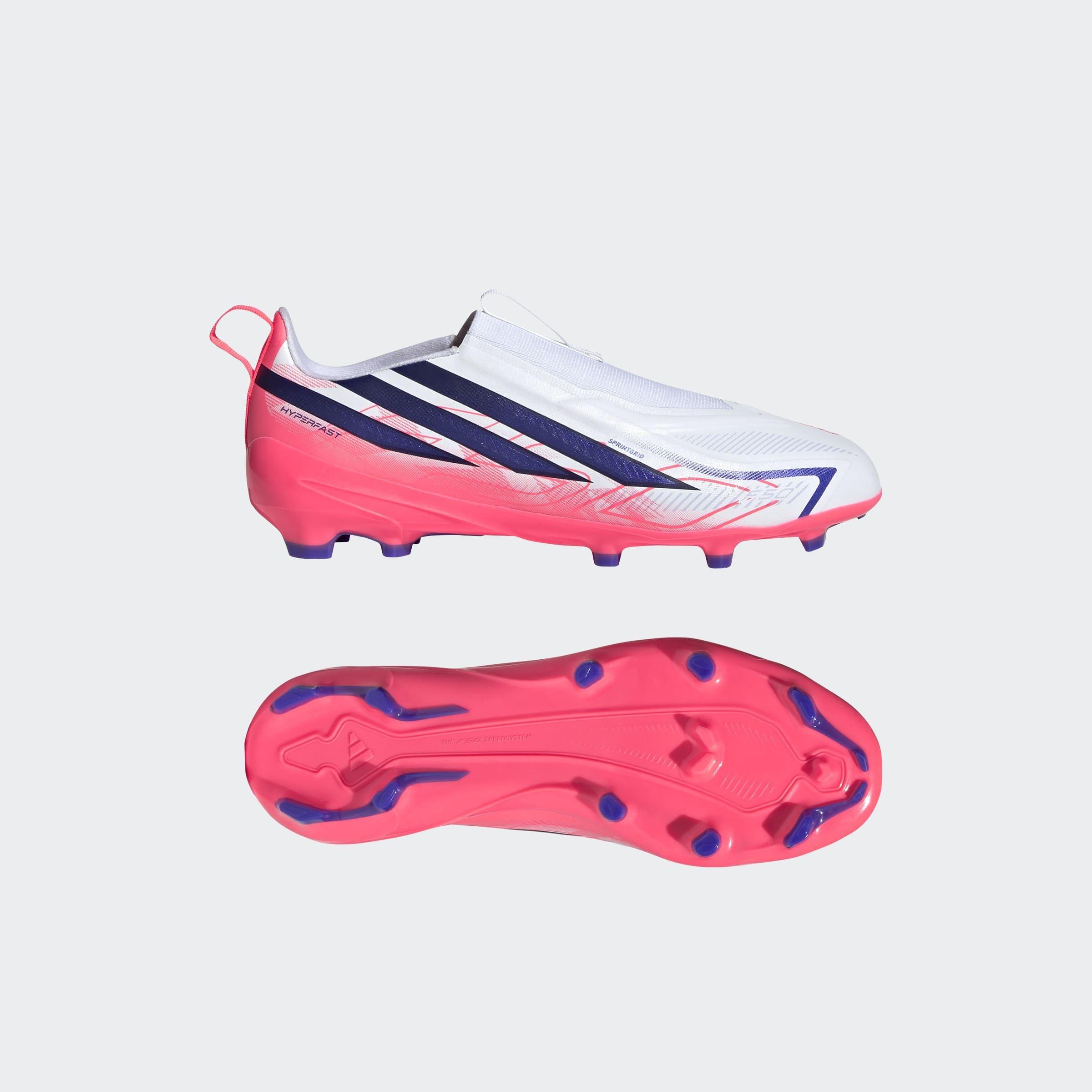 Kids Unisex F50 Hyperfast League Laceless Firm Ground Football Boots, White, A701_ONE, large image number 8