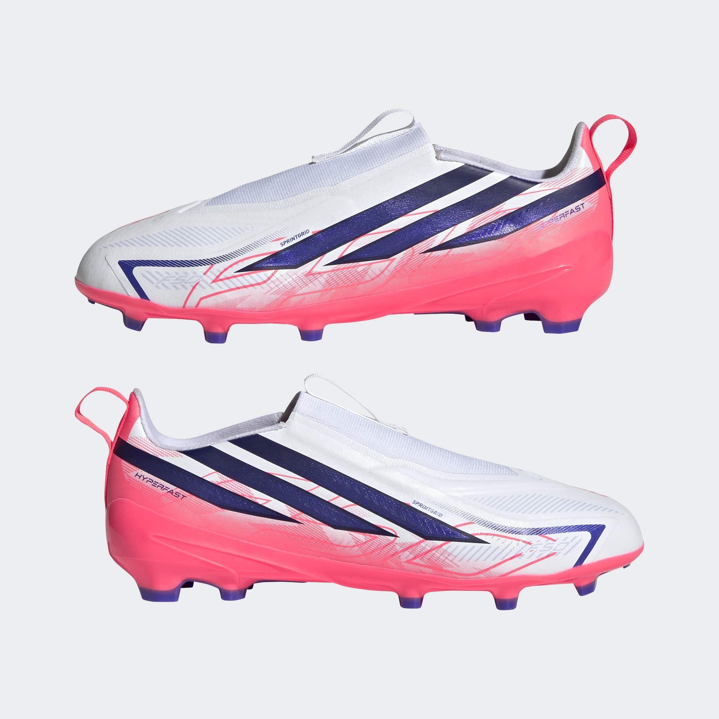 Kids Unisex F50 Hyperfast League Laceless Firm Ground Football Boots, White, A701_ONE, large image number 9
