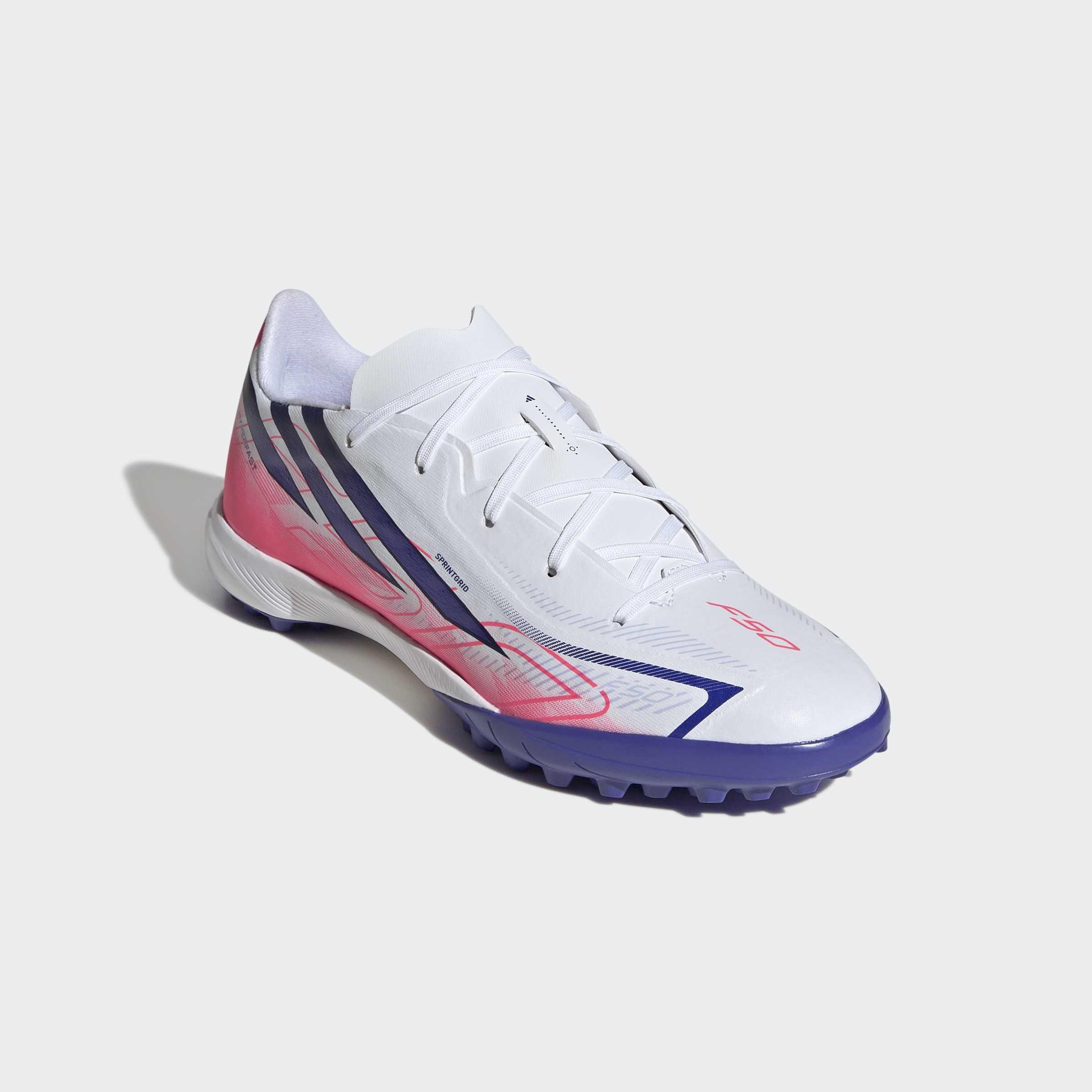 Kids Unisex F50 Hyperfast League Turf Football Boots, White, A701_ONE, large image number 2