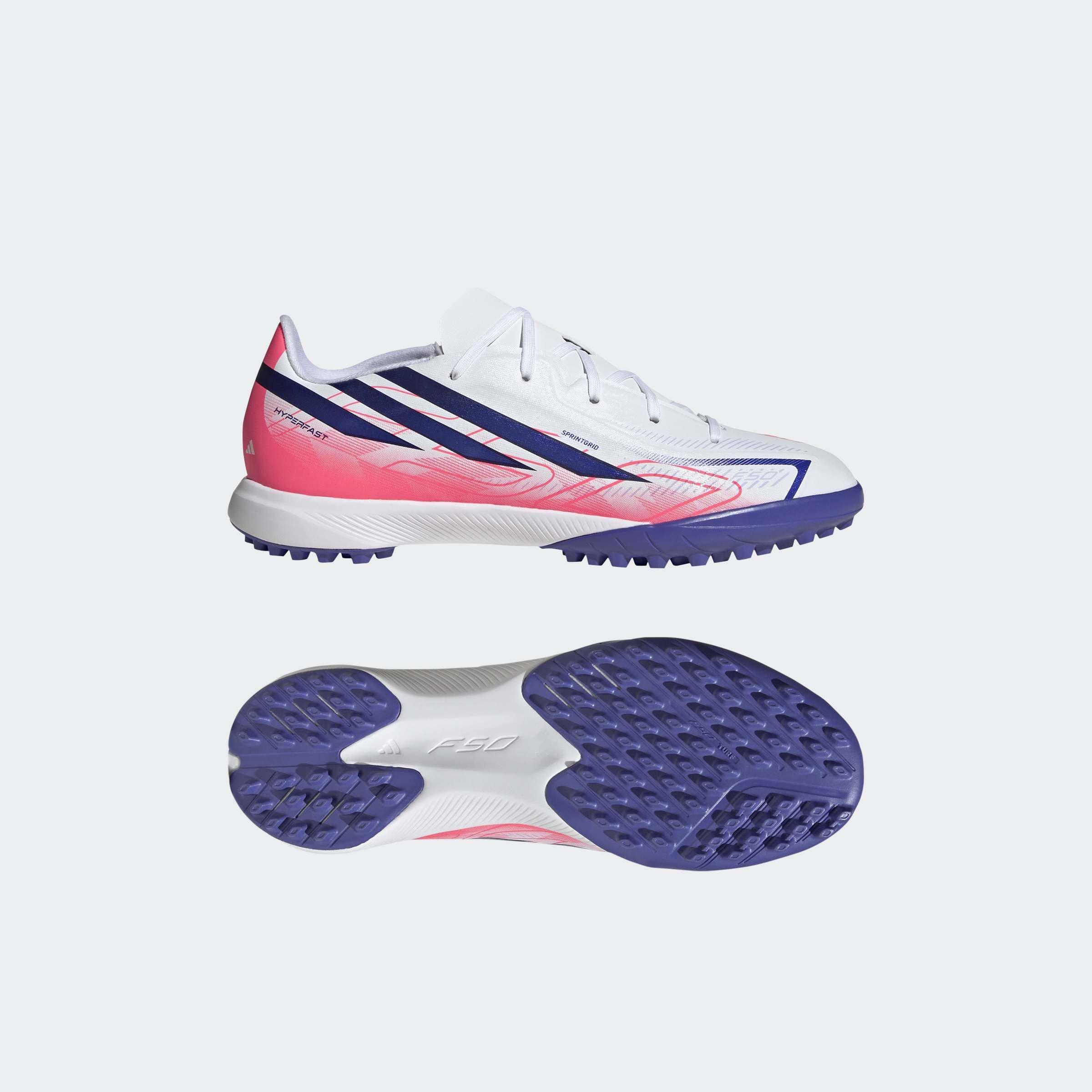 Kids Unisex F50 Hyperfast League Turf Football Boots, White, A701_ONE, large image number 8