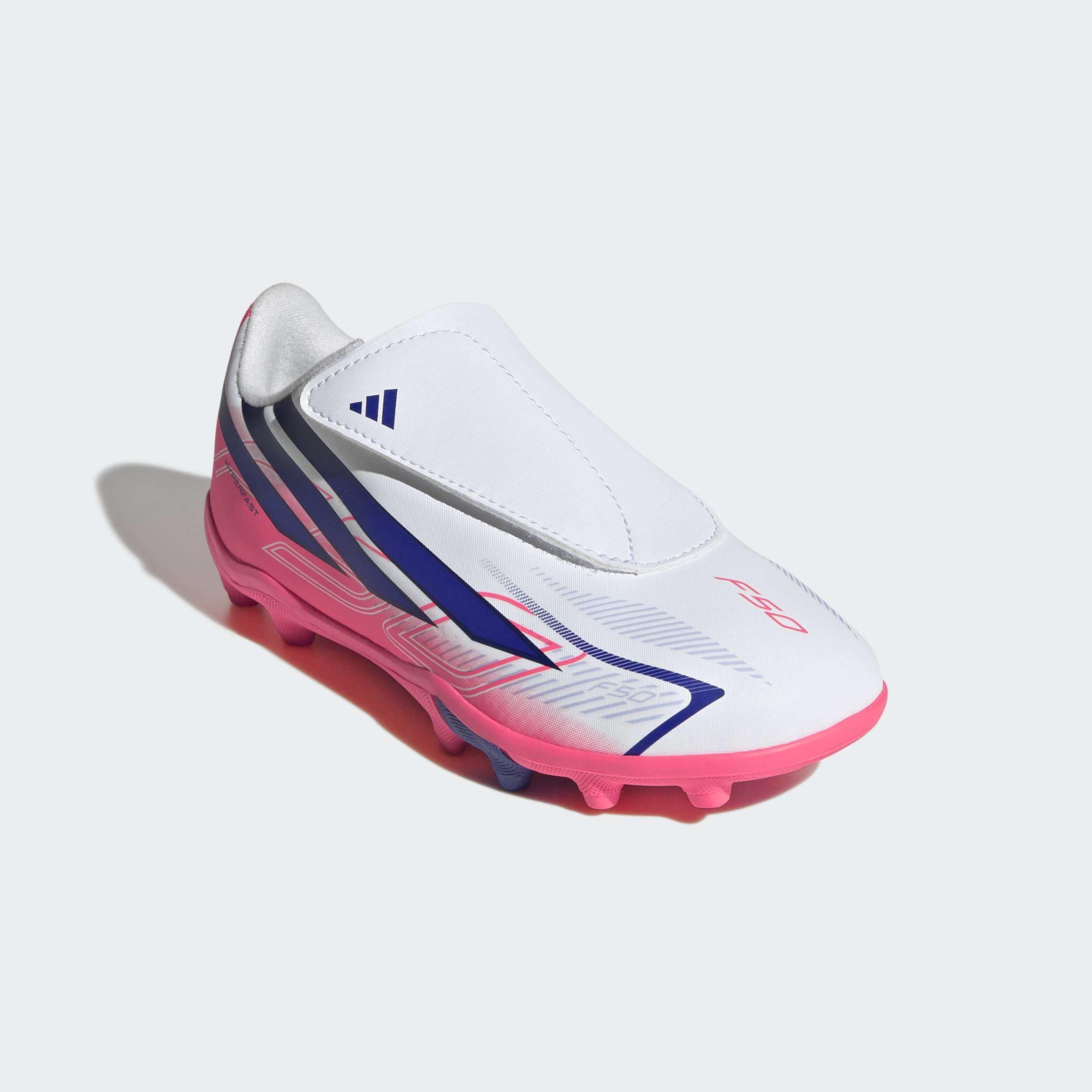 Kids Unisex F50 Hyperfast Club Velcro Firm Ground / Multi Ground Football Boots, White, A701_ONE, large image number 2