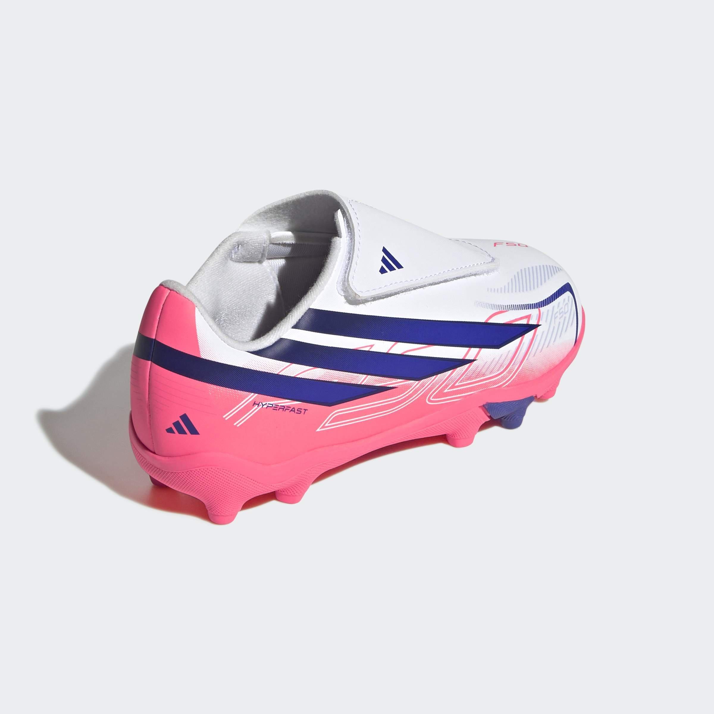 Kids Unisex F50 Hyperfast Club Velcro Firm Ground / Multi Ground Football Boots, White, A701_ONE, large image number 4