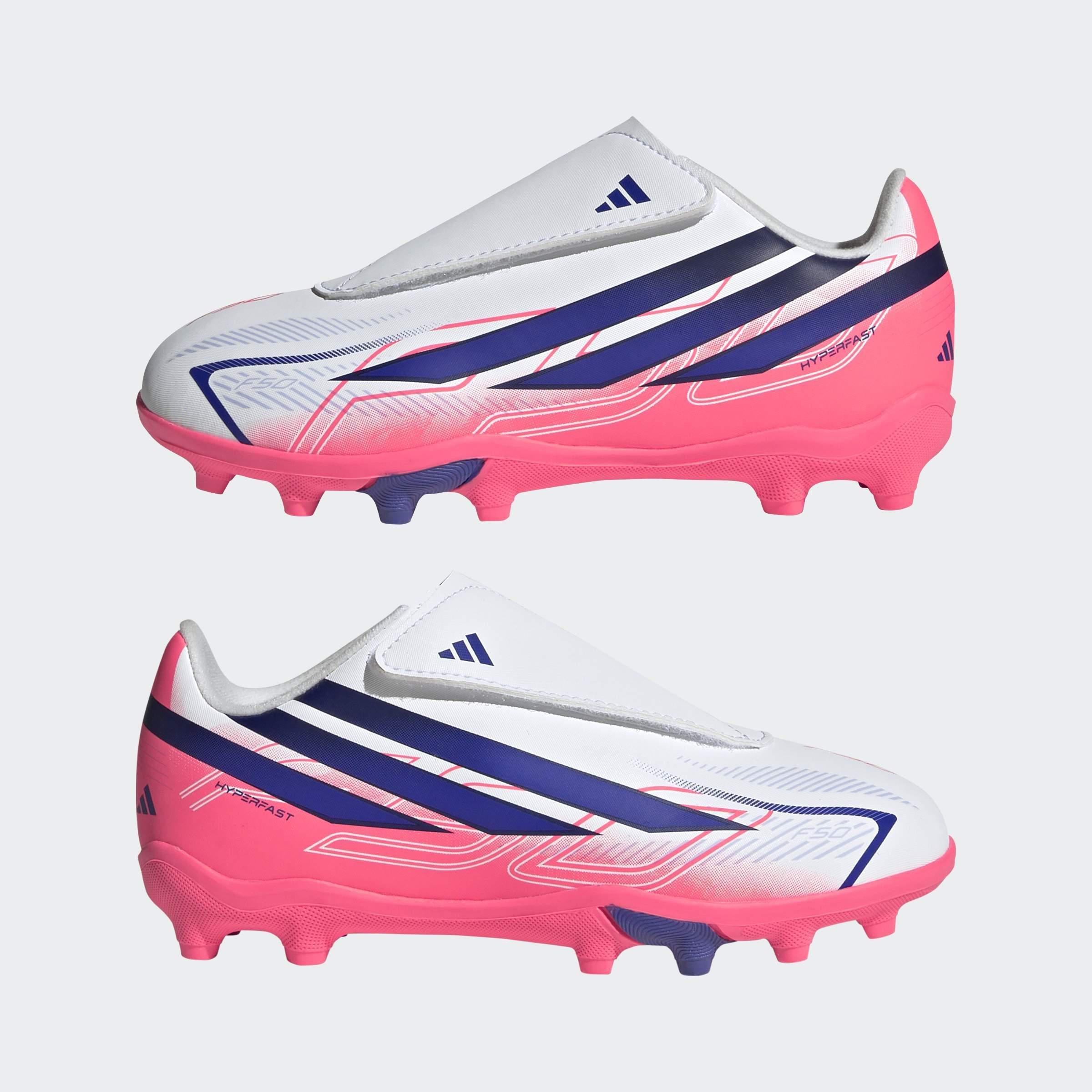 Kids Unisex F50 Hyperfast Club Velcro Firm Ground / Multi Ground Football Boots, White, A701_ONE, large image number 8