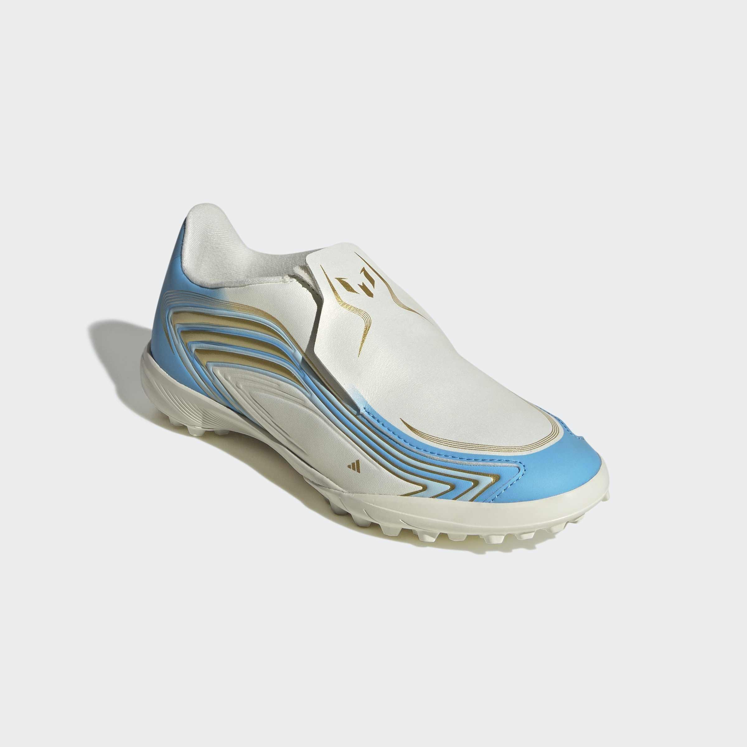 Kids Unisex F50 Messi League Laceless Turf Football Boots, Beige, A701_ONE, large image number 2