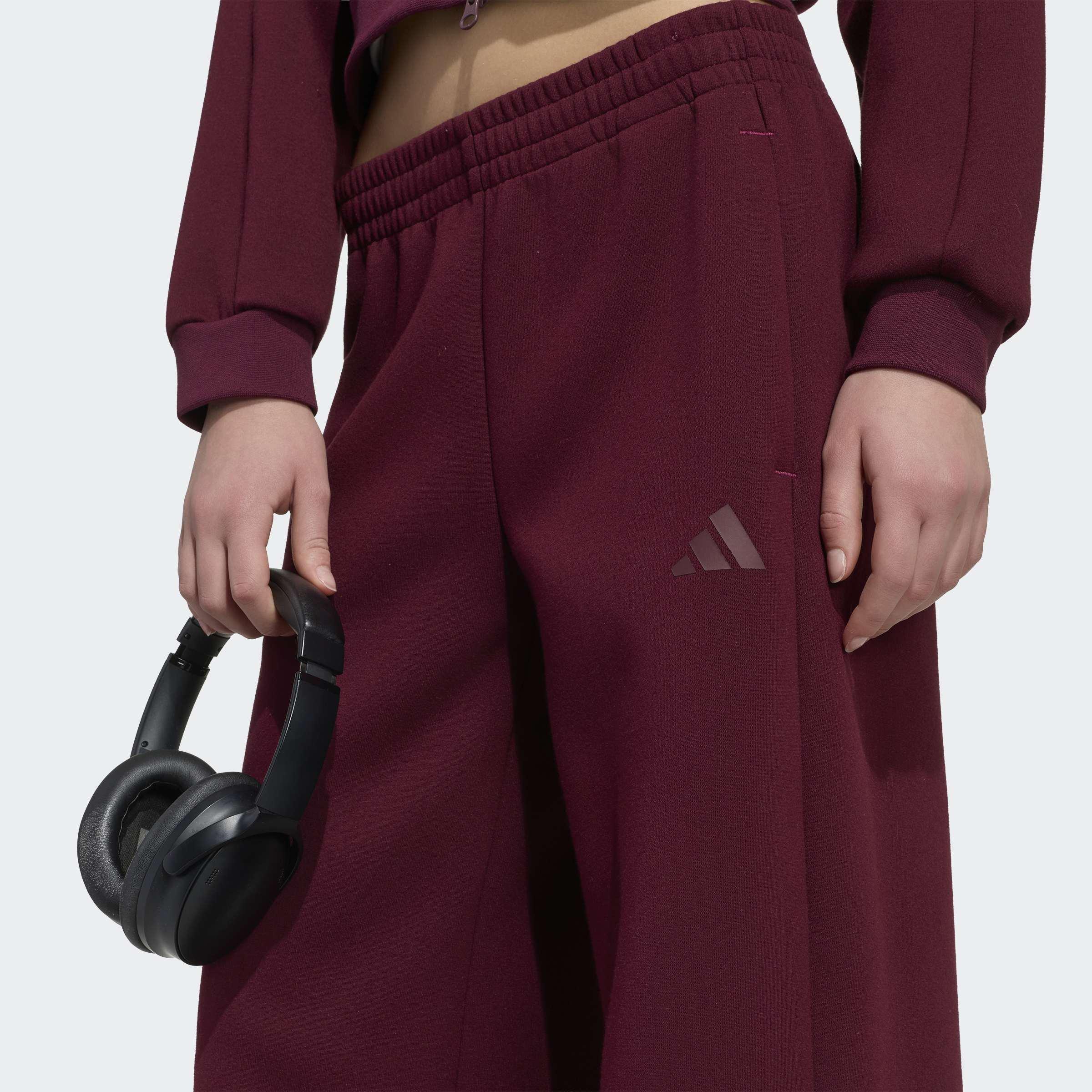 Kids Future Icons 3 Stripes Wide Leg Tracksuit Bottoms, Burgundy, A701_ONE, large image number 3