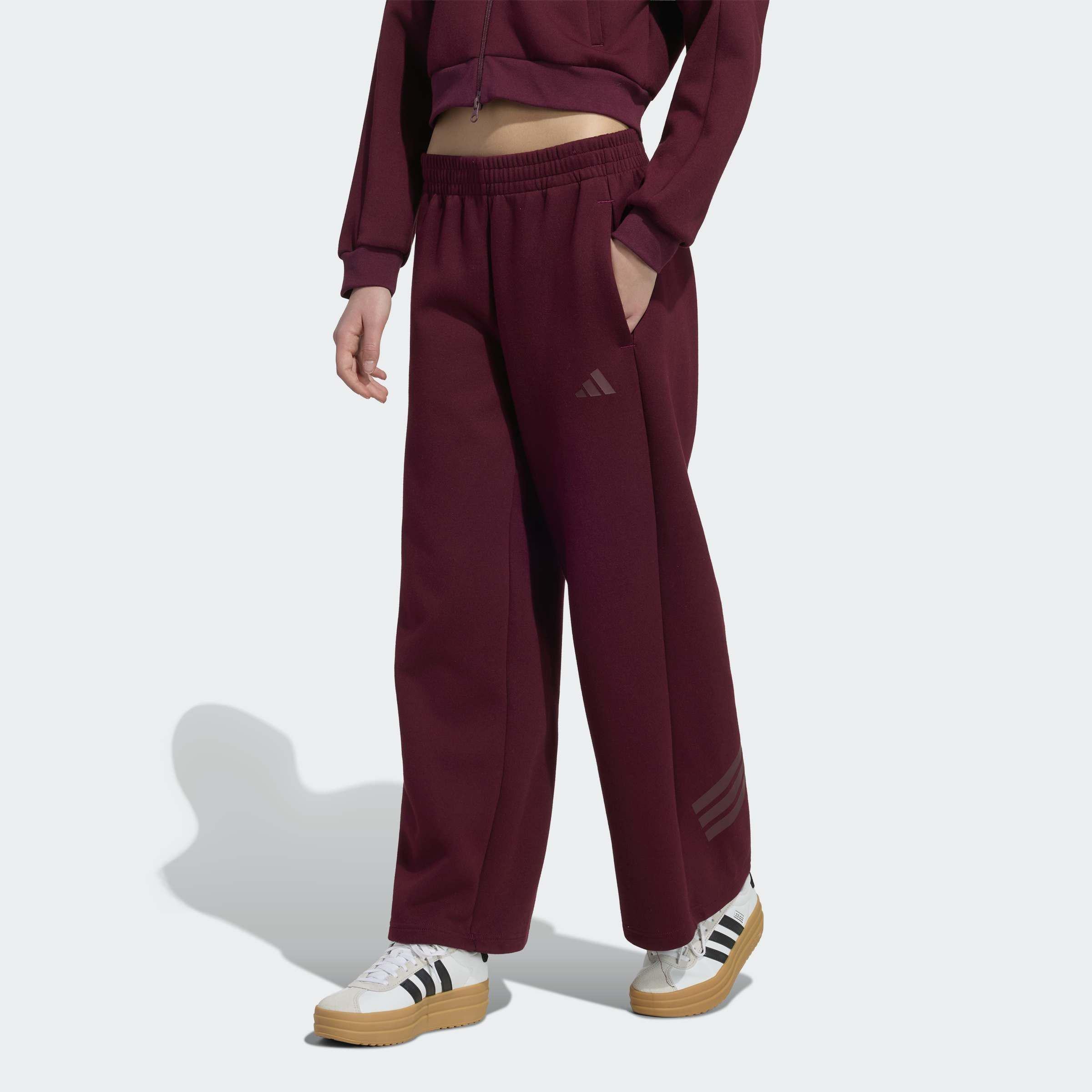 Kids Future Icons 3 Stripes Wide Leg Tracksuit Bottoms, Burgundy, A701_ONE, large image number 4