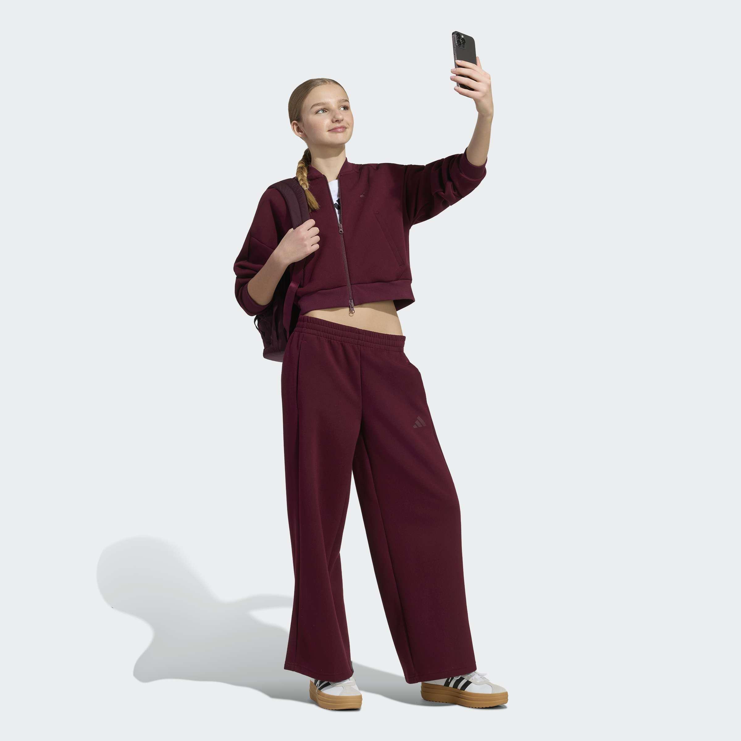 Kids Future Icons 3 Stripes Wide Leg Tracksuit Bottoms, Burgundy, A701_ONE, large image number 5